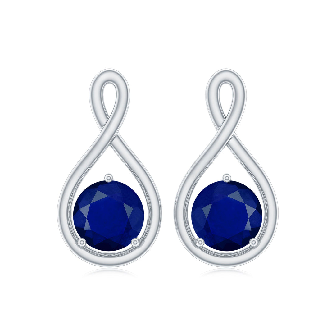 0.8 Carat Round Cut Blue Sapphire Solitaire Infinity Stud Earrings