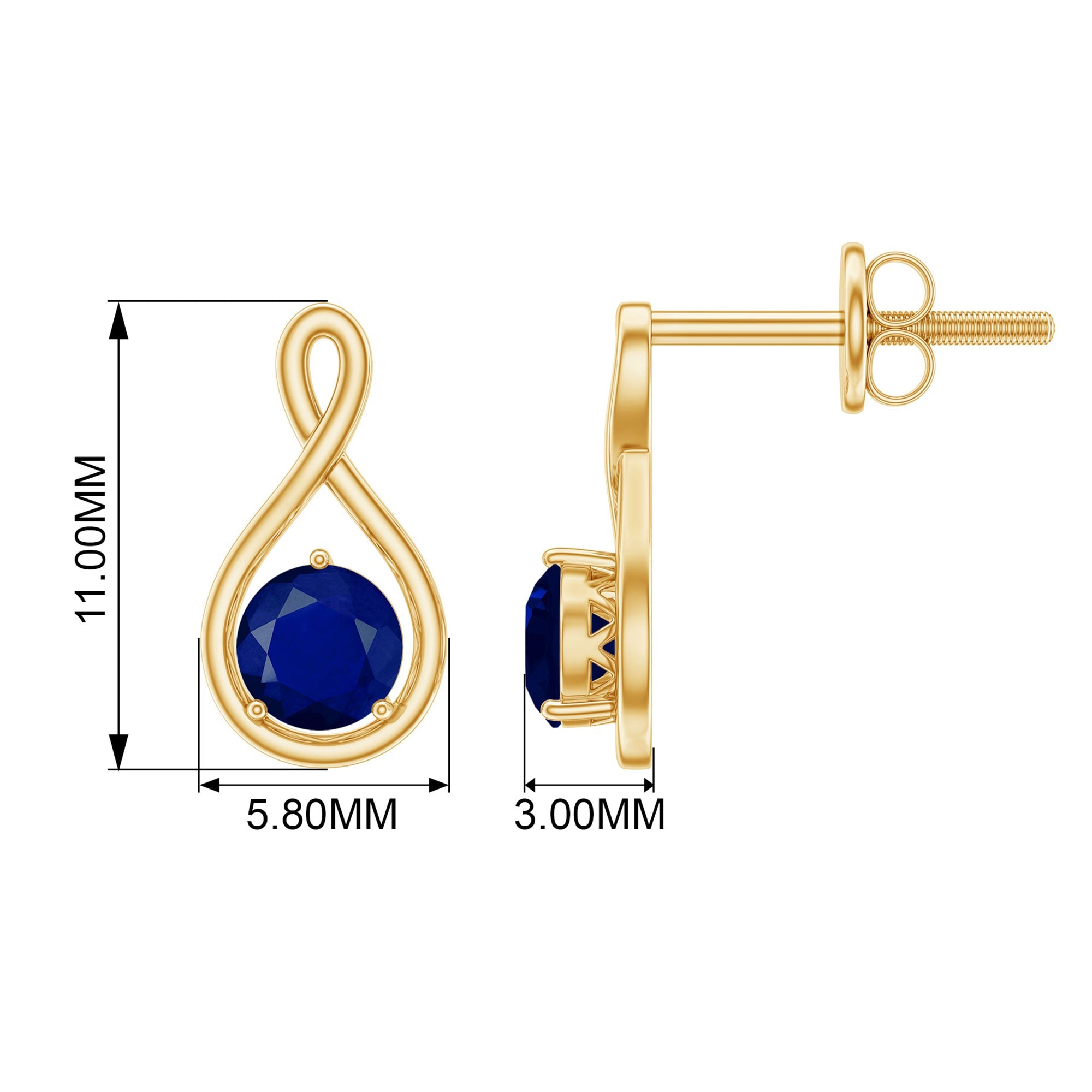 0.8 Carat Round Cut Blue Sapphire Solitaire Infinity Stud Earrings