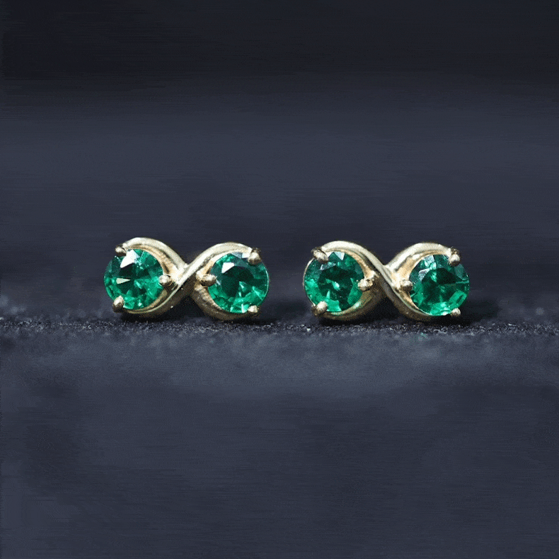 Lab Grown Emerald Earrings – Infinity Studs with Prong Setting & Screw Backs