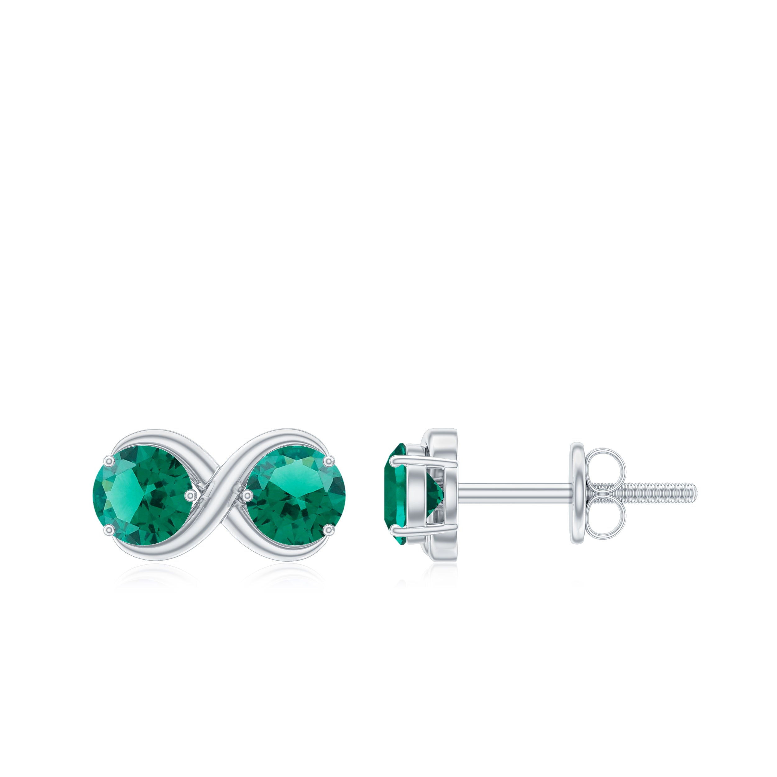 Lab Grown Emerald Earrings – Infinity Studs with Prong Setting & Screw Backs