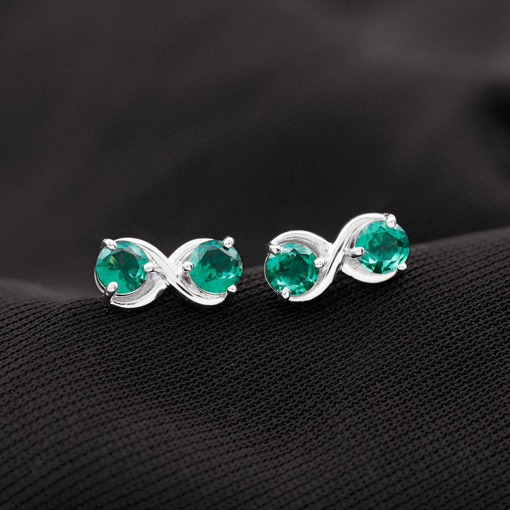 Lab Grown Emerald Earrings – Infinity Studs with Prong Setting & Screw Backs