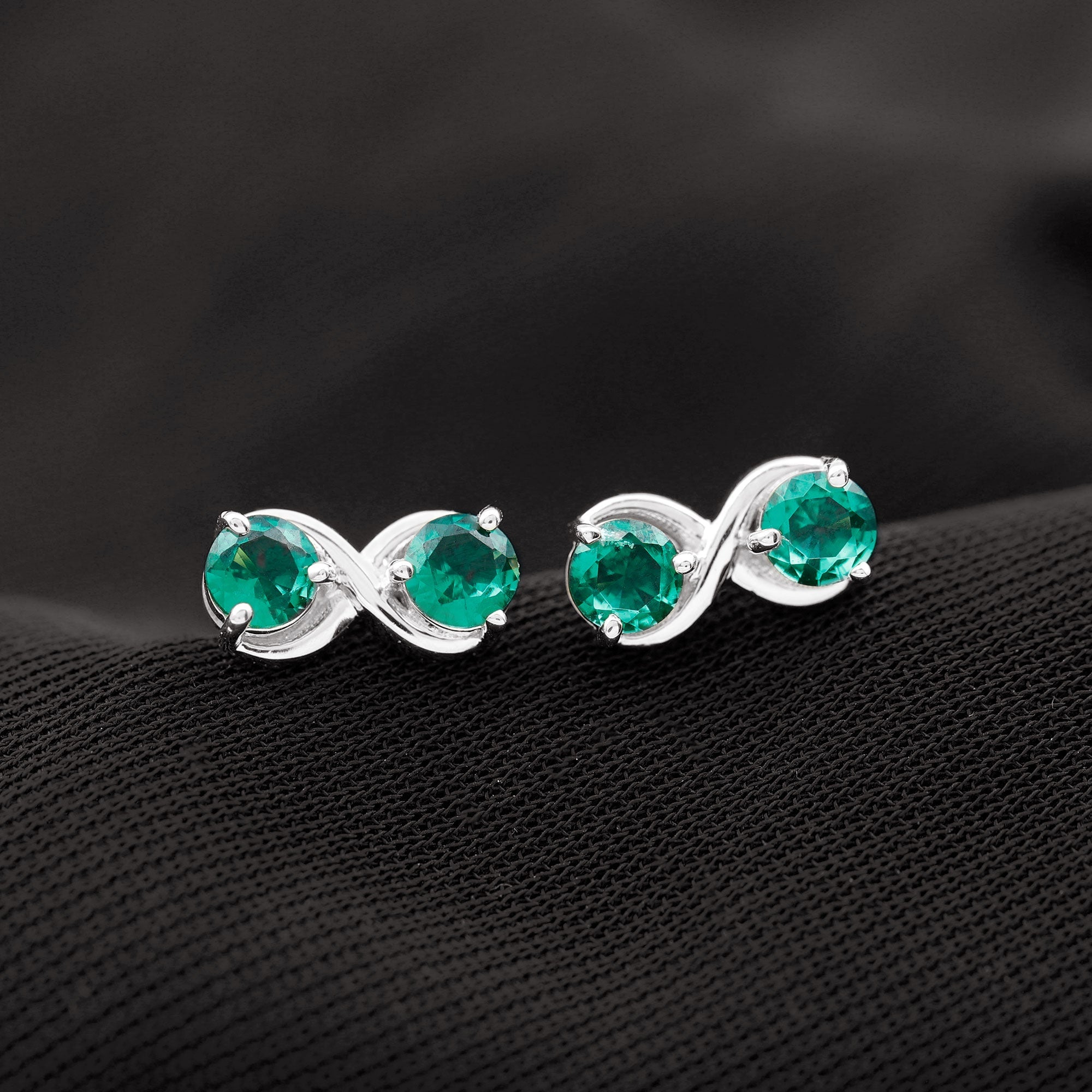 Lab Grown Emerald Earrings – Infinity Studs with Prong Setting & Screw Backs