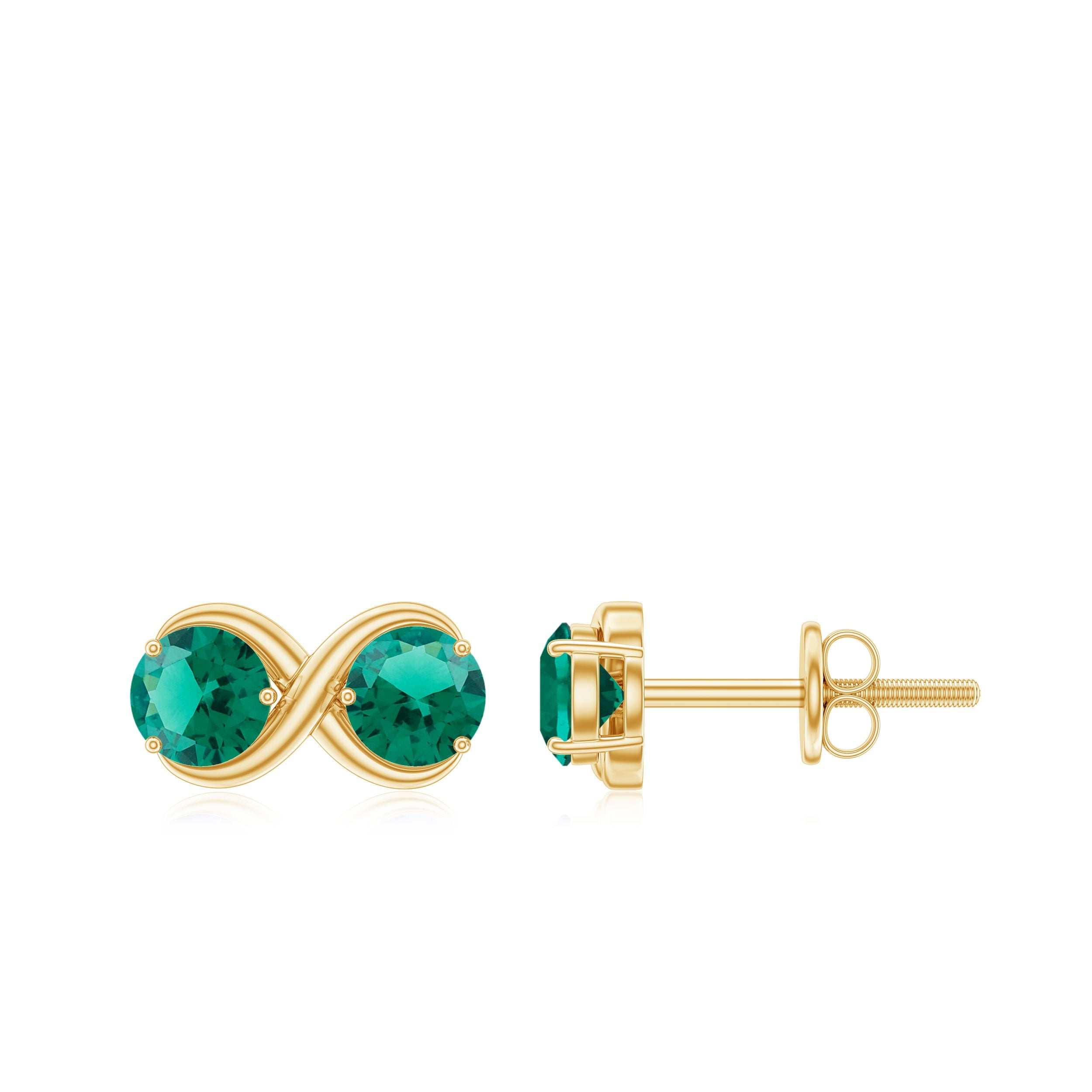 Lab Grown Emerald Earrings – Infinity Studs with Prong Setting & Screw Backs
