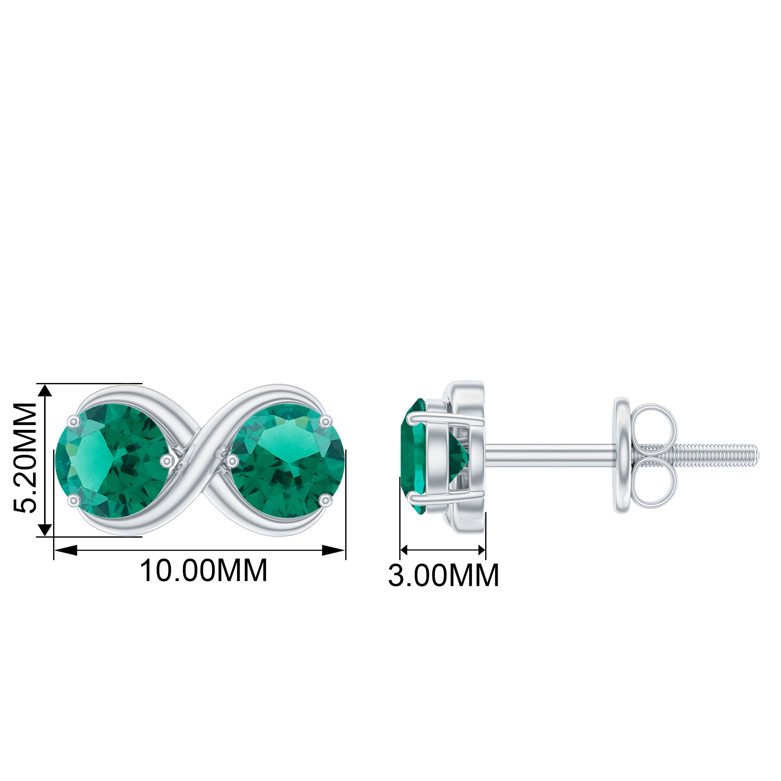 Lab Grown Emerald Earrings – Infinity Studs with Prong Setting & Screw Backs