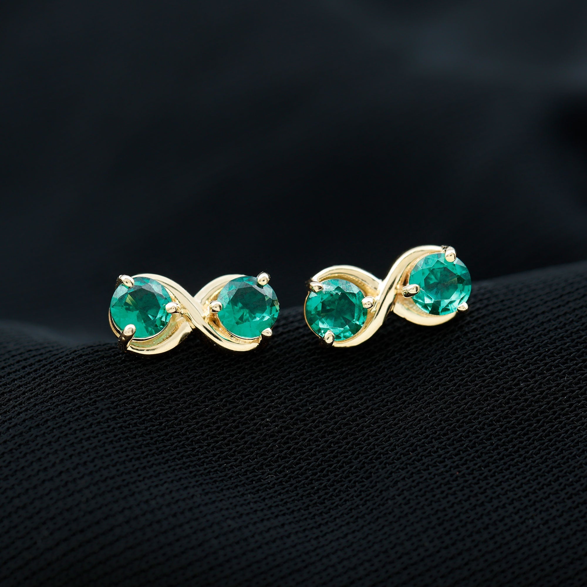 Lab Grown Emerald Earrings – Infinity Studs with Prong Setting & Screw Backs