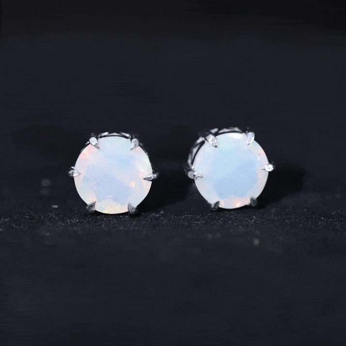 Ethiopian Opal Earrings – 4 Carat Solitaire Round Studs | AAA Quality Rainbow Jewelry