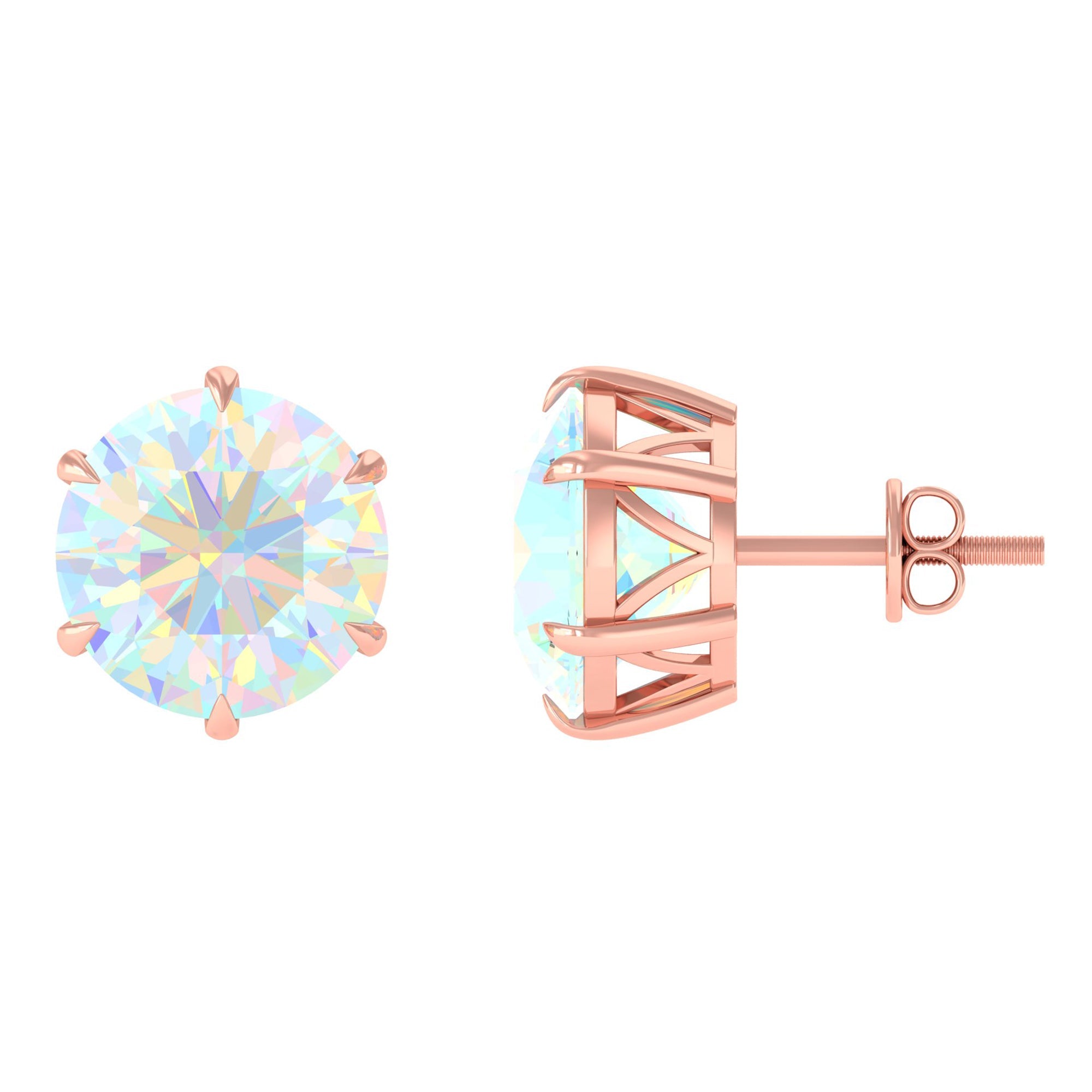 Ethiopian Opal Earrings – 4 Carat Solitaire Round Studs | AAA Quality Rainbow Jewelry
