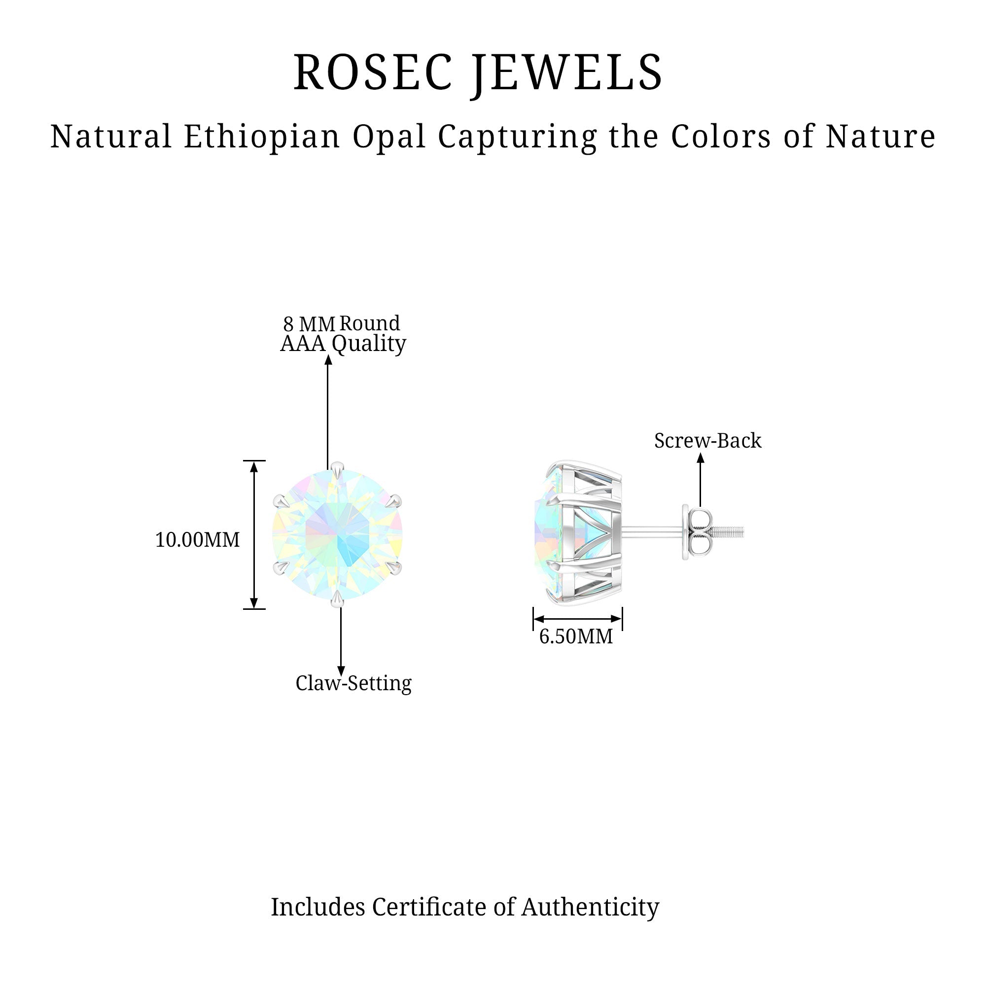 Ethiopian Opal Earrings – 4 Carat Solitaire Round Studs | AAA Quality Rainbow Jewelry