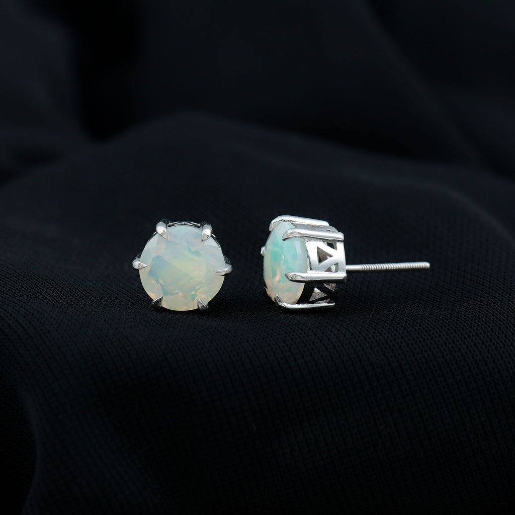 Ethiopian Opal Earrings – 4 Carat Solitaire Round Studs | AAA Quality Rainbow Jewelry