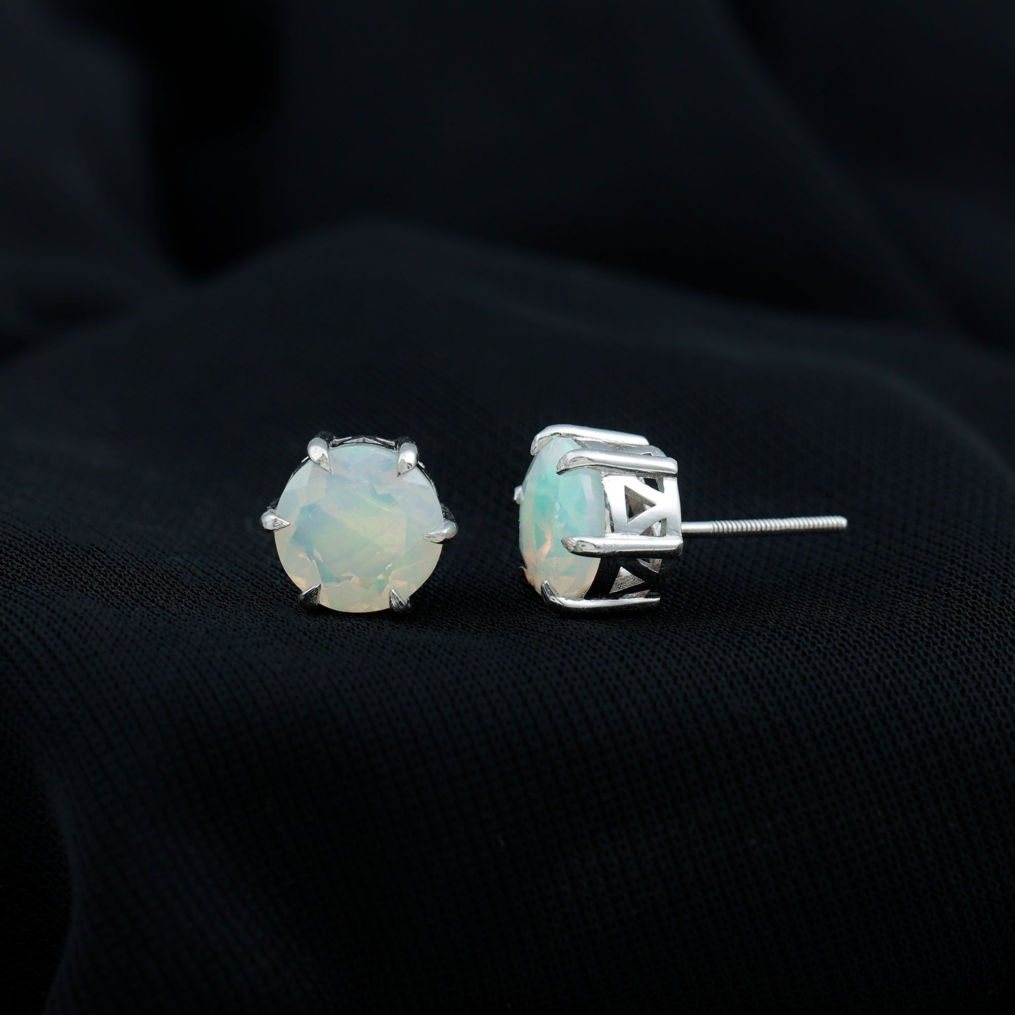 Ethiopian Opal Earrings – 4 Carat Solitaire Round Studs | AAA Quality Rainbow Jewelry