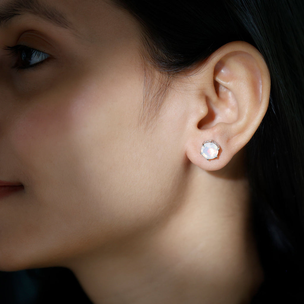 Ethiopian Opal Earrings – 4 Carat Solitaire Round Studs | AAA Quality Rainbow Jewelry