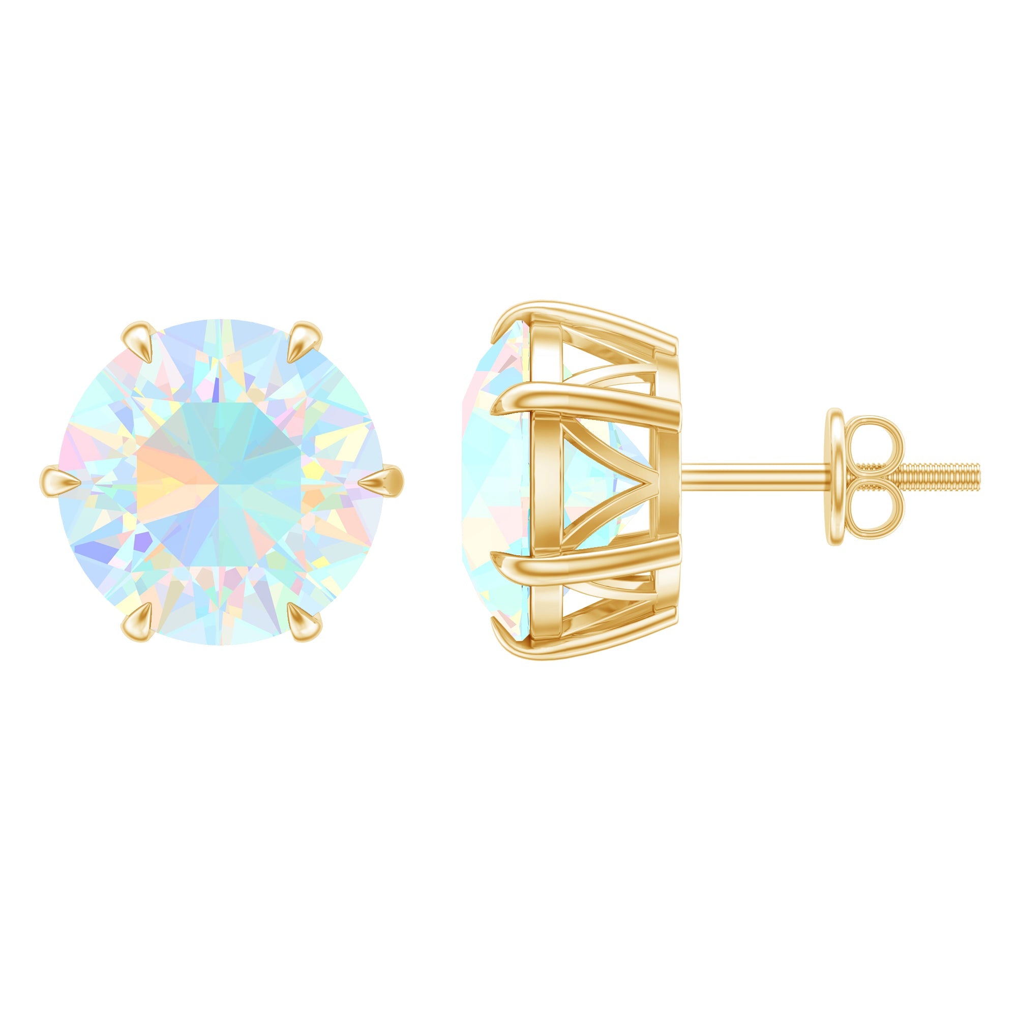 Ethiopian Opal Earrings – 4 Carat Solitaire Round Studs | AAA Quality Rainbow Jewelry