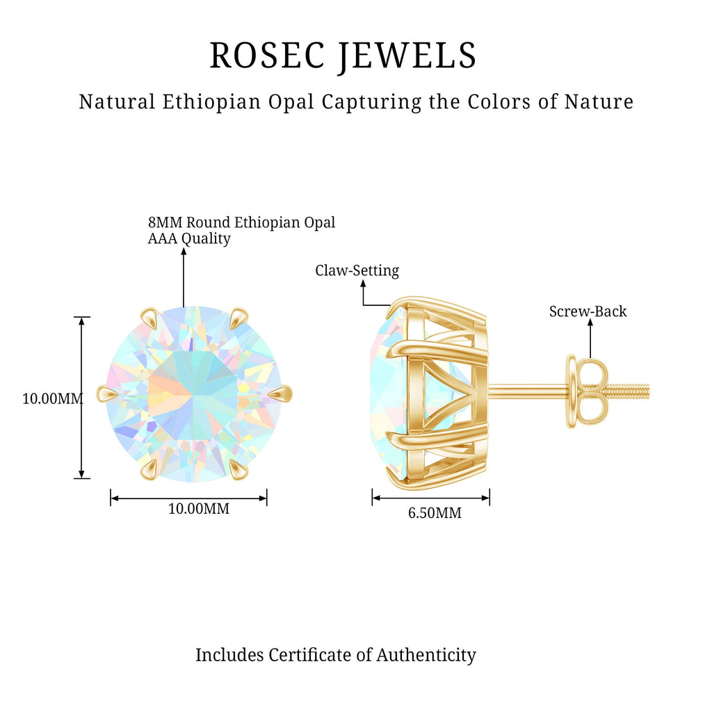 Ethiopian Opal Earrings – 4 Carat Solitaire Round Studs | AAA Quality Rainbow Jewelry