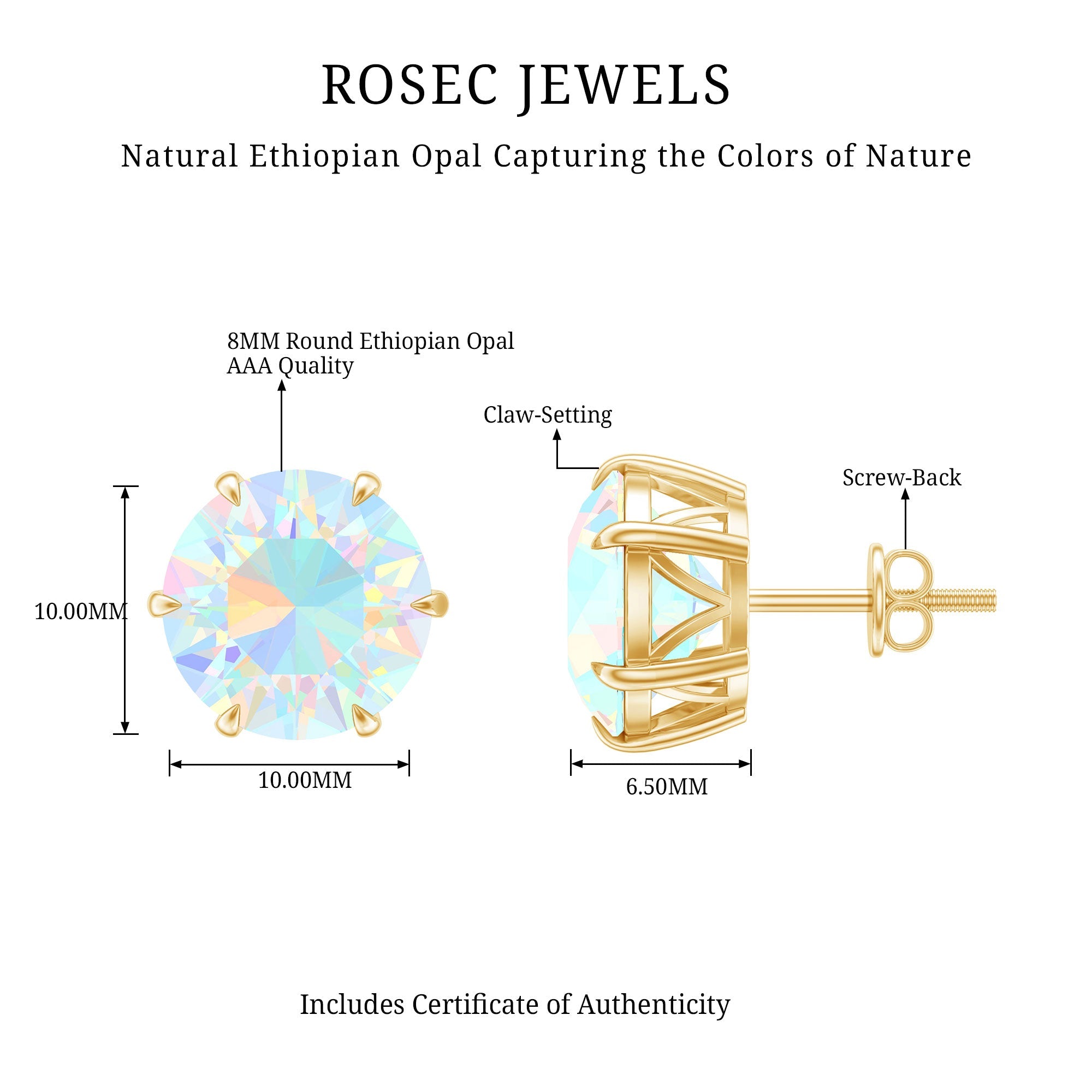 Ethiopian Opal Earrings – 4 Carat Solitaire Round Studs | AAA Quality Rainbow Jewelry