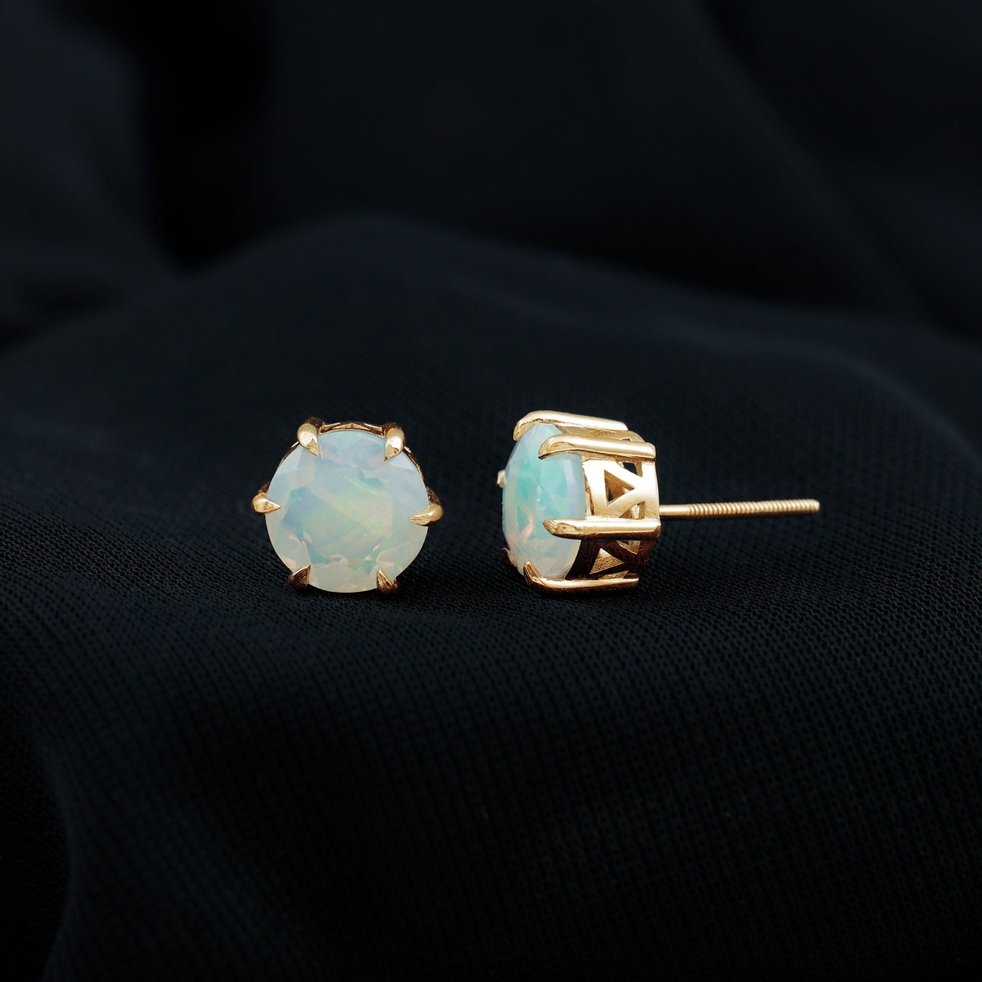 Ethiopian Opal Earrings – 4 Carat Solitaire Round Studs | AAA Quality Rainbow Jewelry