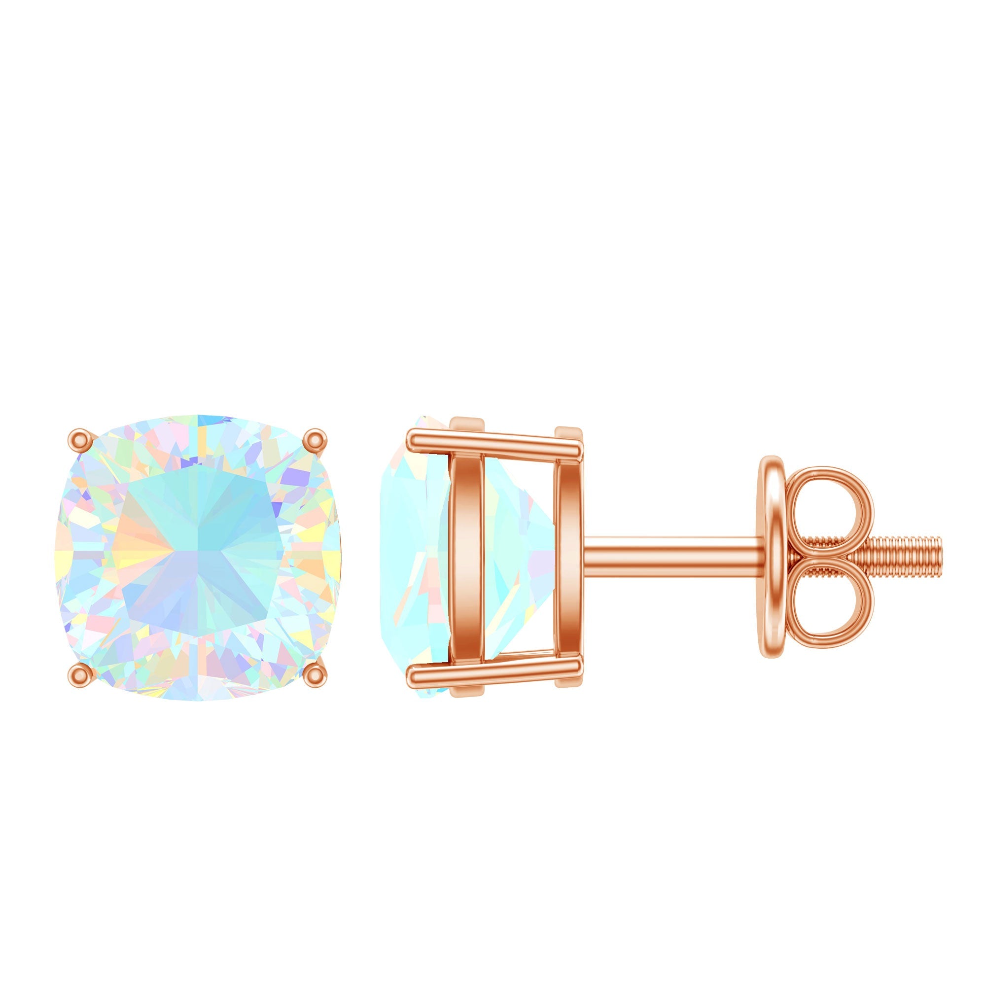 Ethiopian Opal Earrings – Cushion Cut Opal Studs With Prong Setting For Women