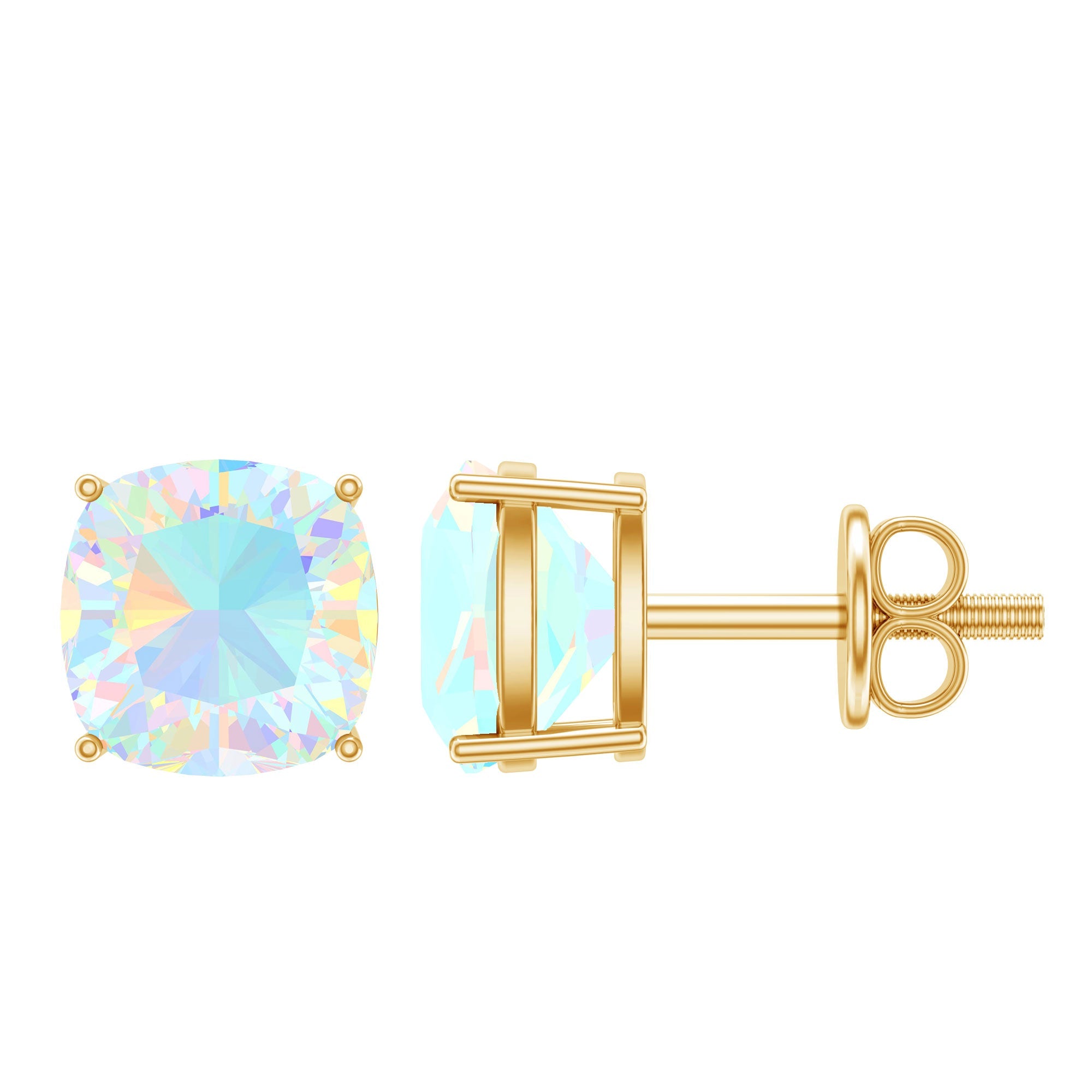 Ethiopian Opal Earrings – Cushion Cut Opal Studs With Prong Setting For Women