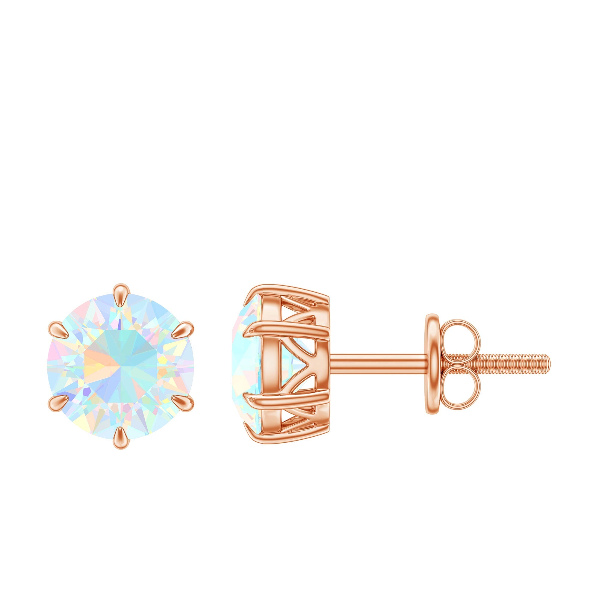 Ethiopian Opal Earrings – 1.6 Ct Round Solitaire Studs | 6 Claw Setting Jewelry