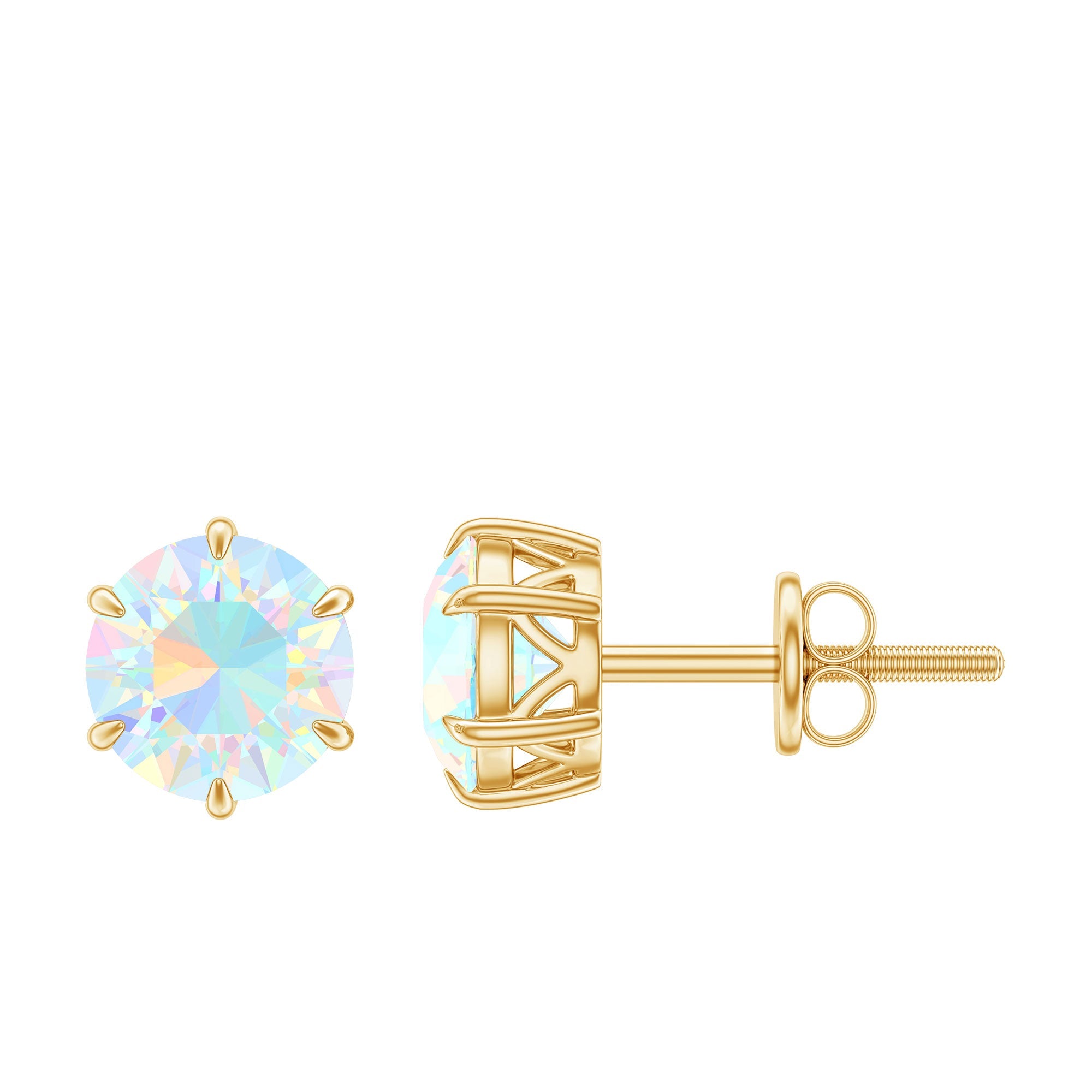 Ethiopian Opal Earrings – 1.6 Ct Round Solitaire Studs | 6 Claw Setting Jewelry