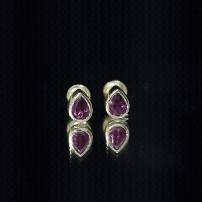 Rhodolite Garnet Earrings – 1.7 Carat Pear Shape Bezel Set Stud for Women