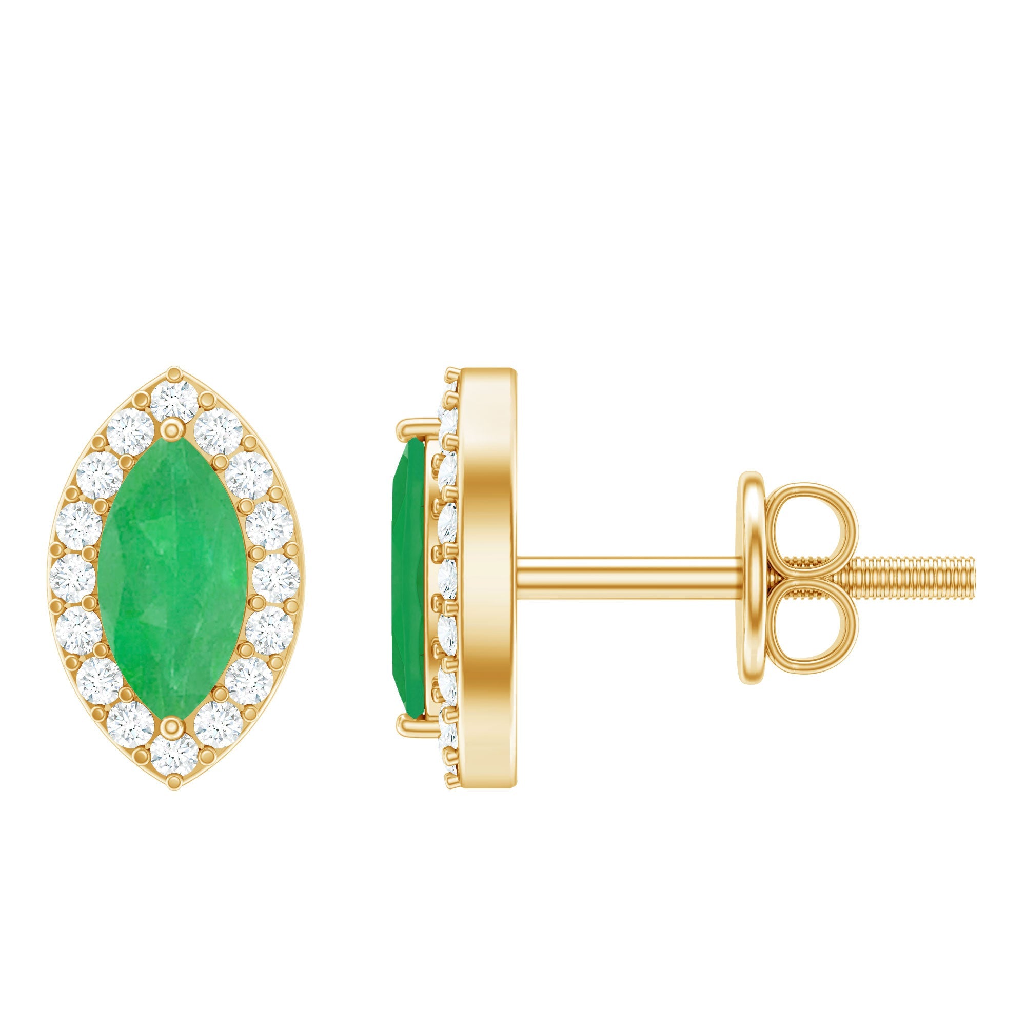 Marquise Emerald Earrings – AAA Quality Emerald Stud Earrings With Diamond Halo