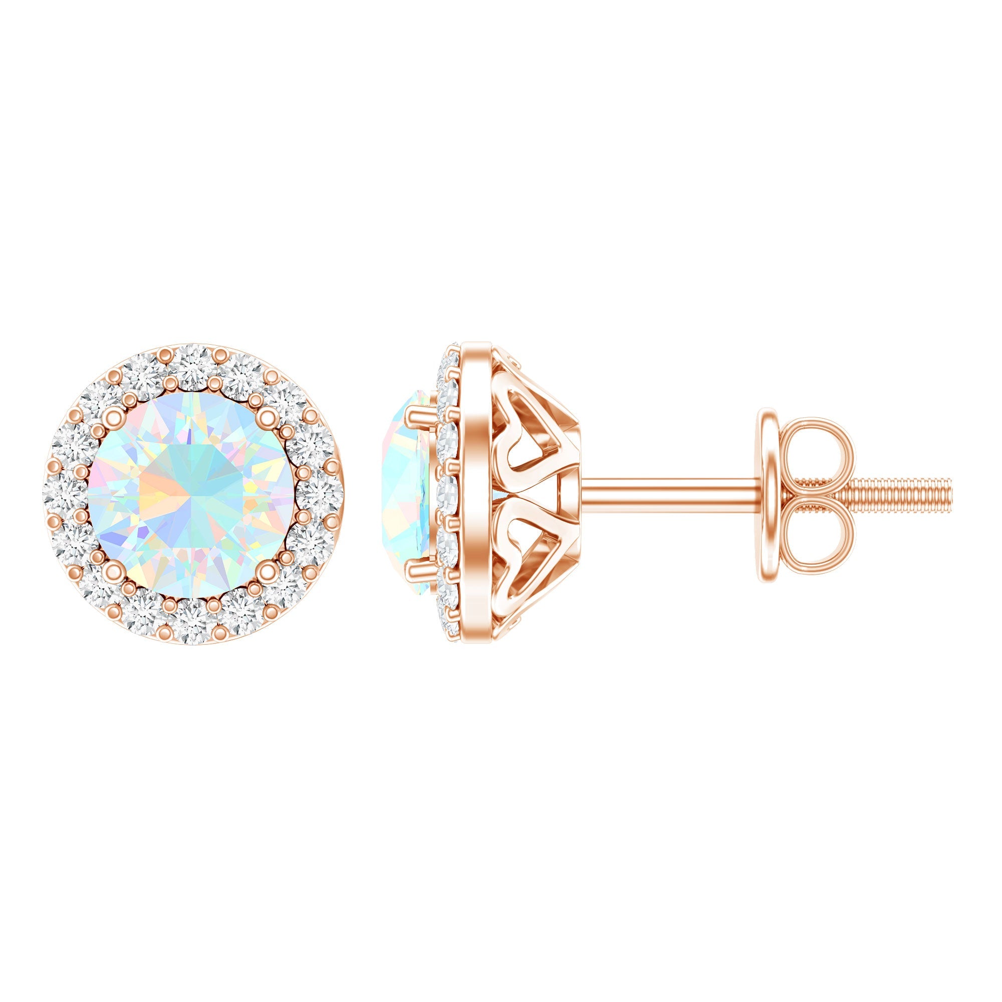 Ethiopian Opal Earrings – Halo Stud Earrings with Moissanite Halo Design