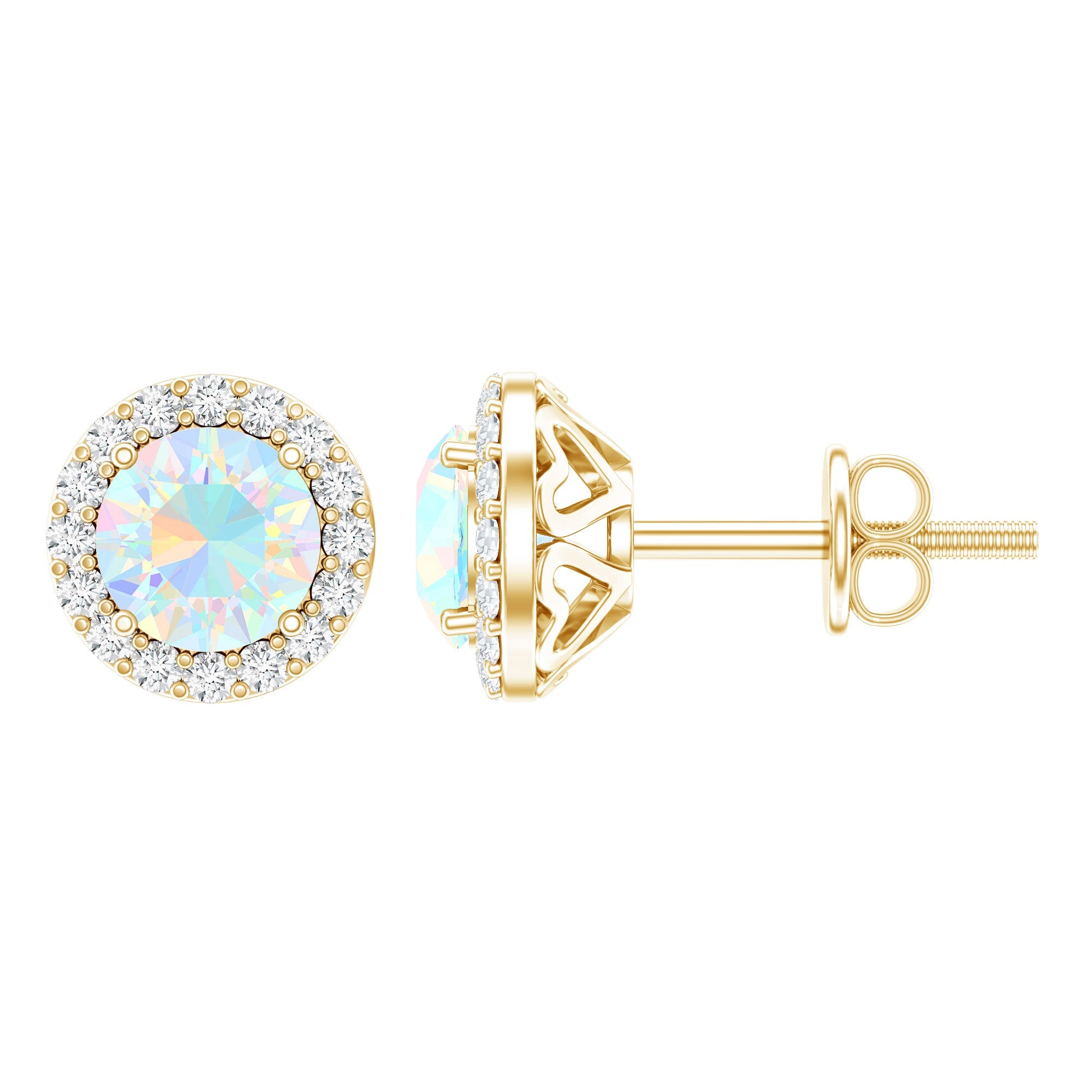 Ethiopian Opal Earrings – Halo Stud Earrings with Moissanite Halo Design