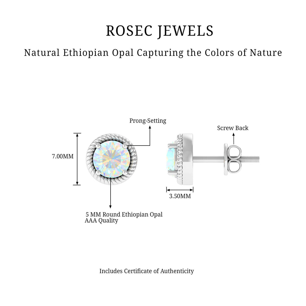 1 Carat Round Shape Ethiopian Opal Solitaire Stud Earrings