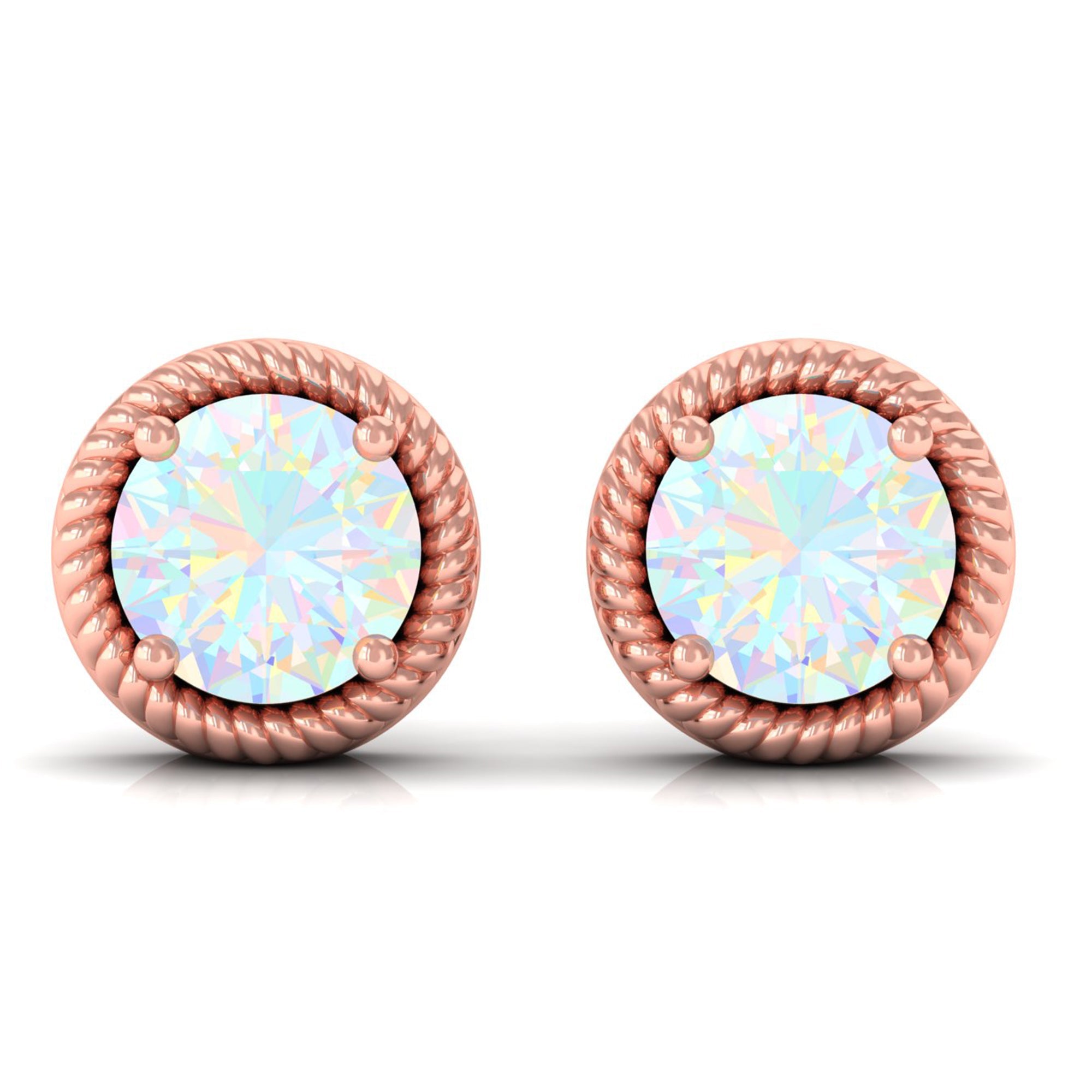 1 Carat Round Shape Ethiopian Opal Solitaire Stud Earrings
