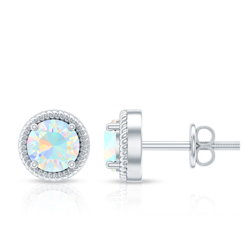 1 Carat Round Shape Ethiopian Opal Solitaire Stud Earrings