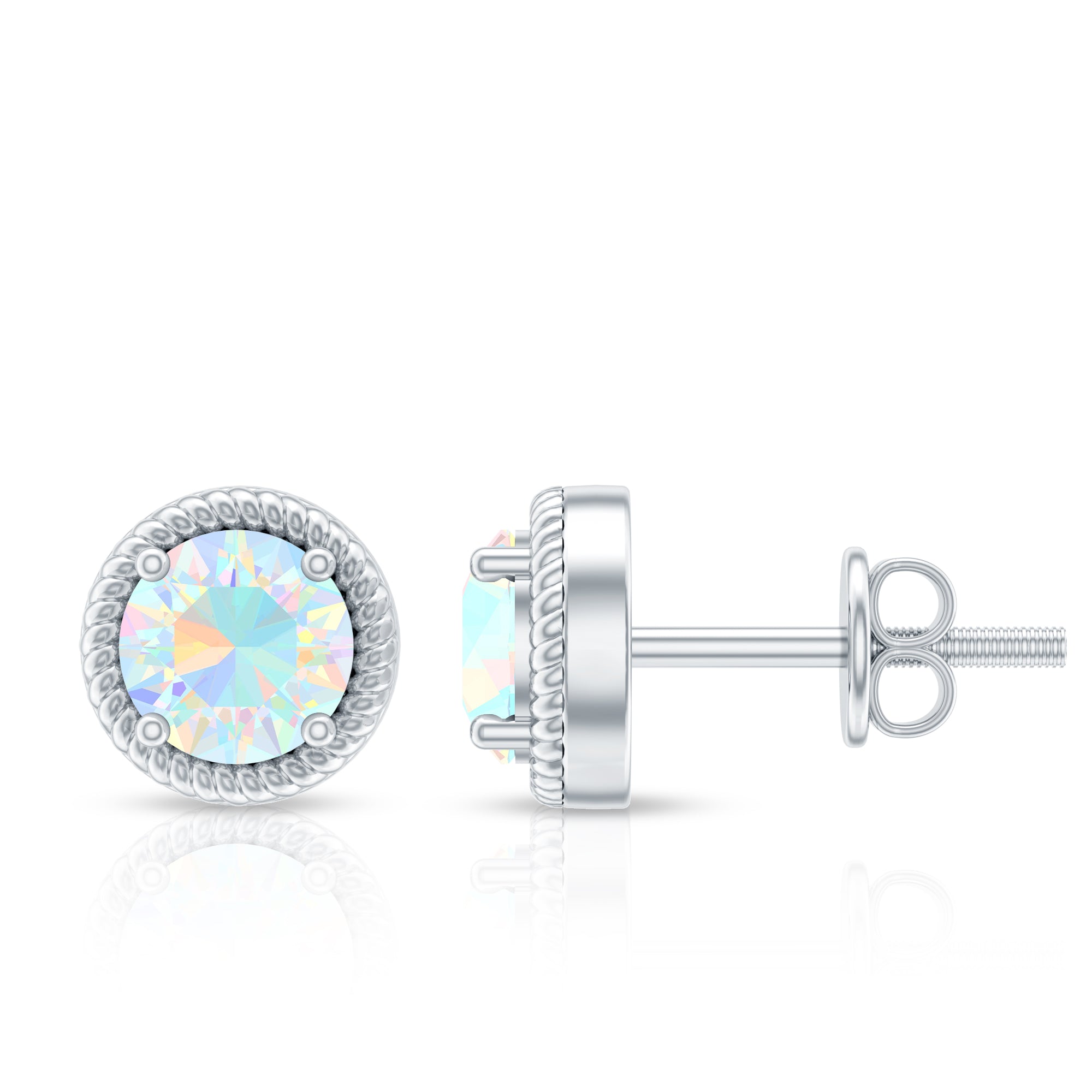 1 Carat Round Shape Ethiopian Opal Solitaire Stud Earrings