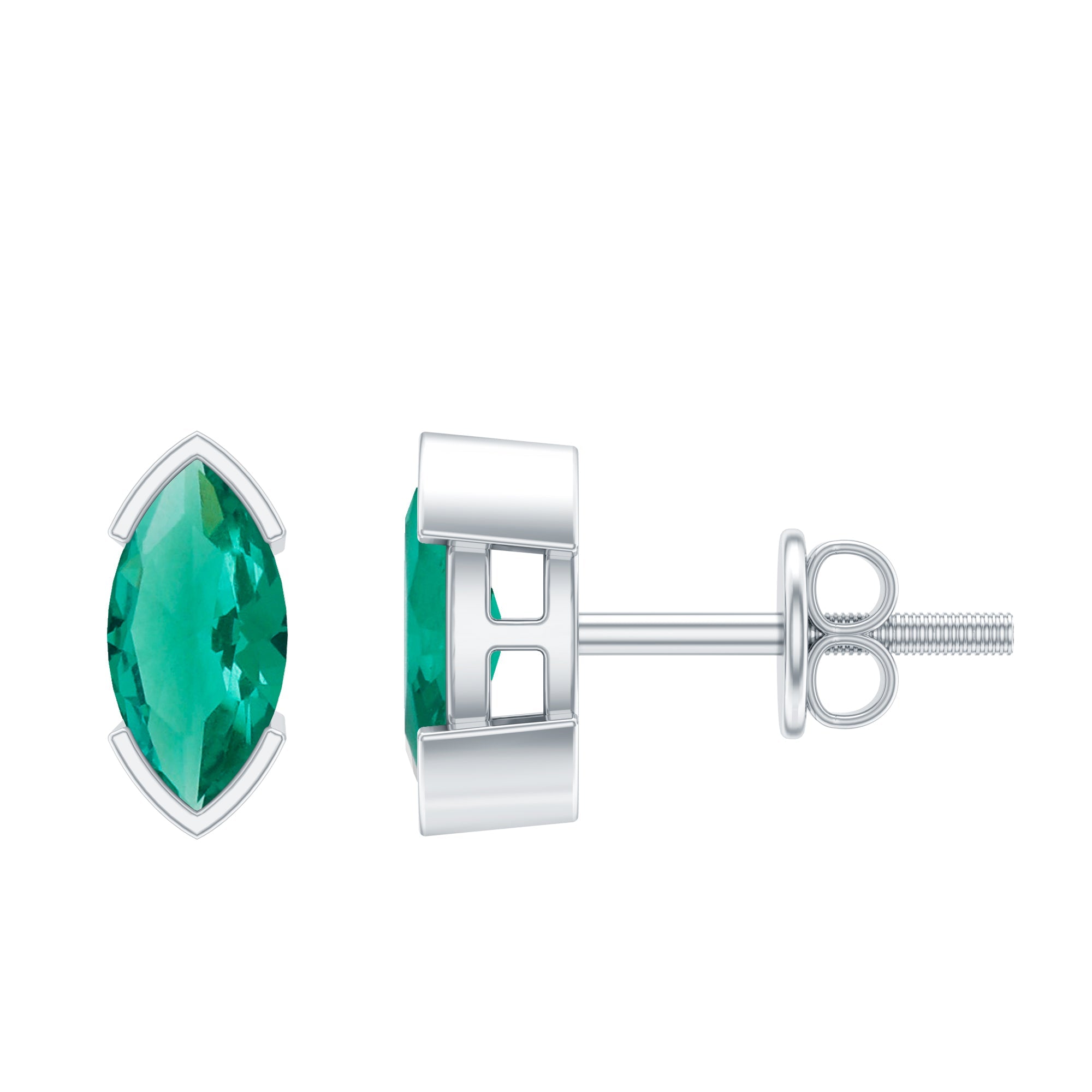 Marquise Cut Emerald Earrings – Lab Grown Solitaire Studs With Secure Screw Back