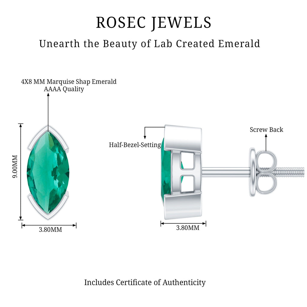 Marquise Cut Emerald Earrings – Lab Grown Solitaire Studs With Secure Screw Back