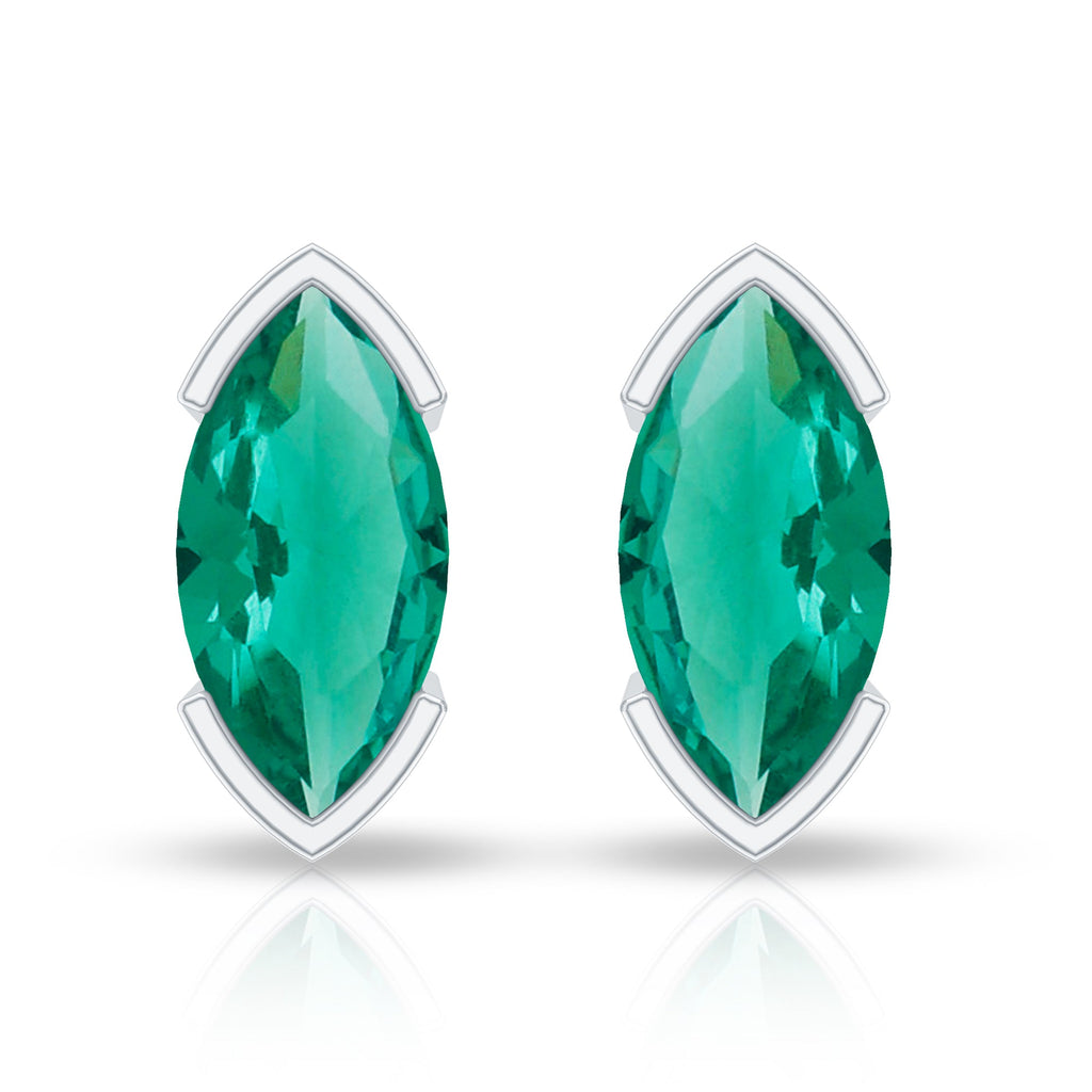 Marquise Cut Emerald Earrings – Lab Grown Solitaire Studs With Secure Screw Back
