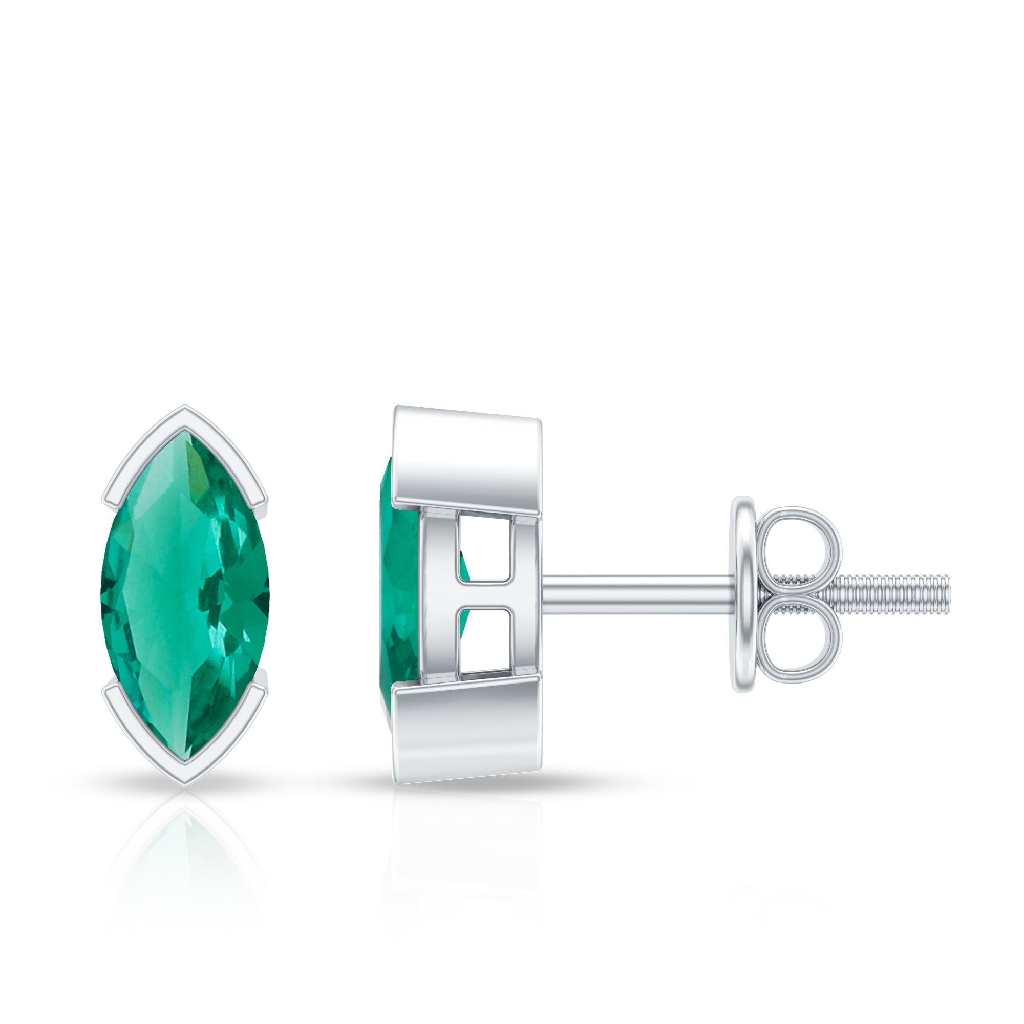 Marquise Cut Emerald Earrings – Lab Grown Solitaire Studs With Secure Screw Back
