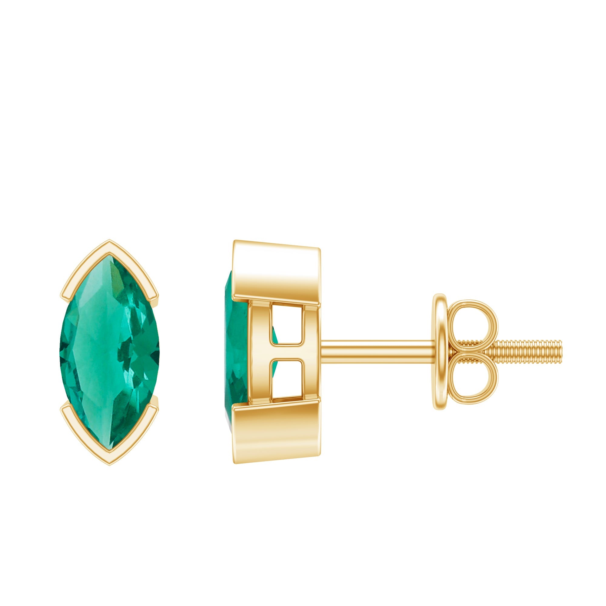 Marquise Cut Emerald Earrings – Lab Grown Solitaire Studs With Secure Screw Back