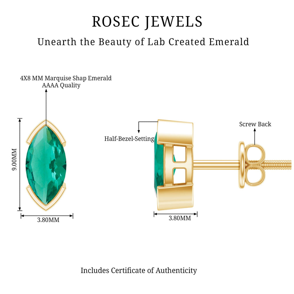 Marquise Cut Emerald Earrings – Lab Grown Solitaire Studs With Secure Screw Back