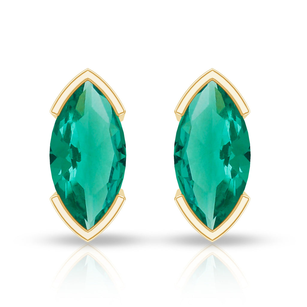 Marquise Cut Emerald Earrings – Lab Grown Solitaire Studs With Secure Screw Back
