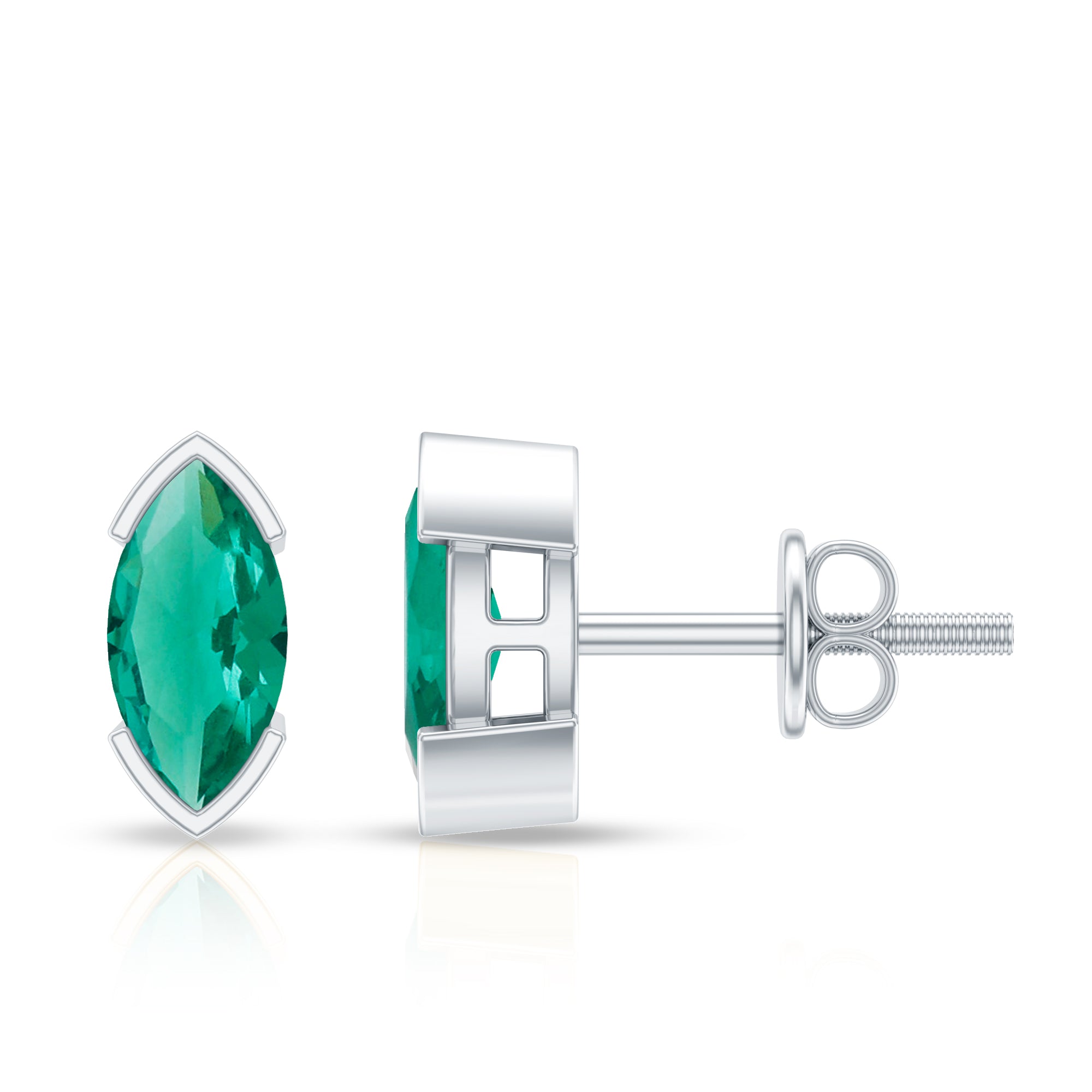 Marquise Cut Emerald Earrings – Lab Grown Solitaire Studs With Secure Screw Back