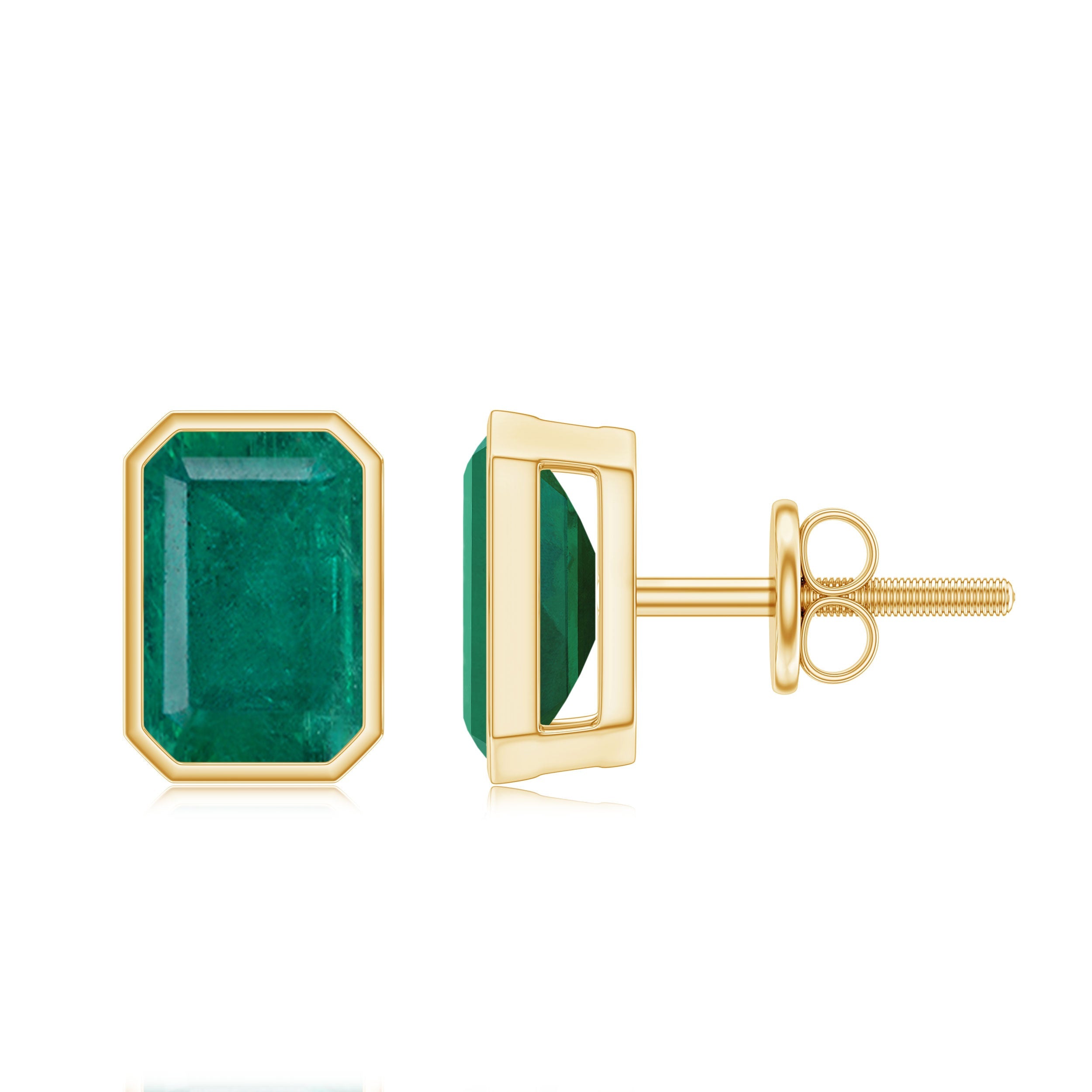 Emerald Stud Earrings – Natural 4X6 MM Emerald Cut Bezel Setting Jewelry