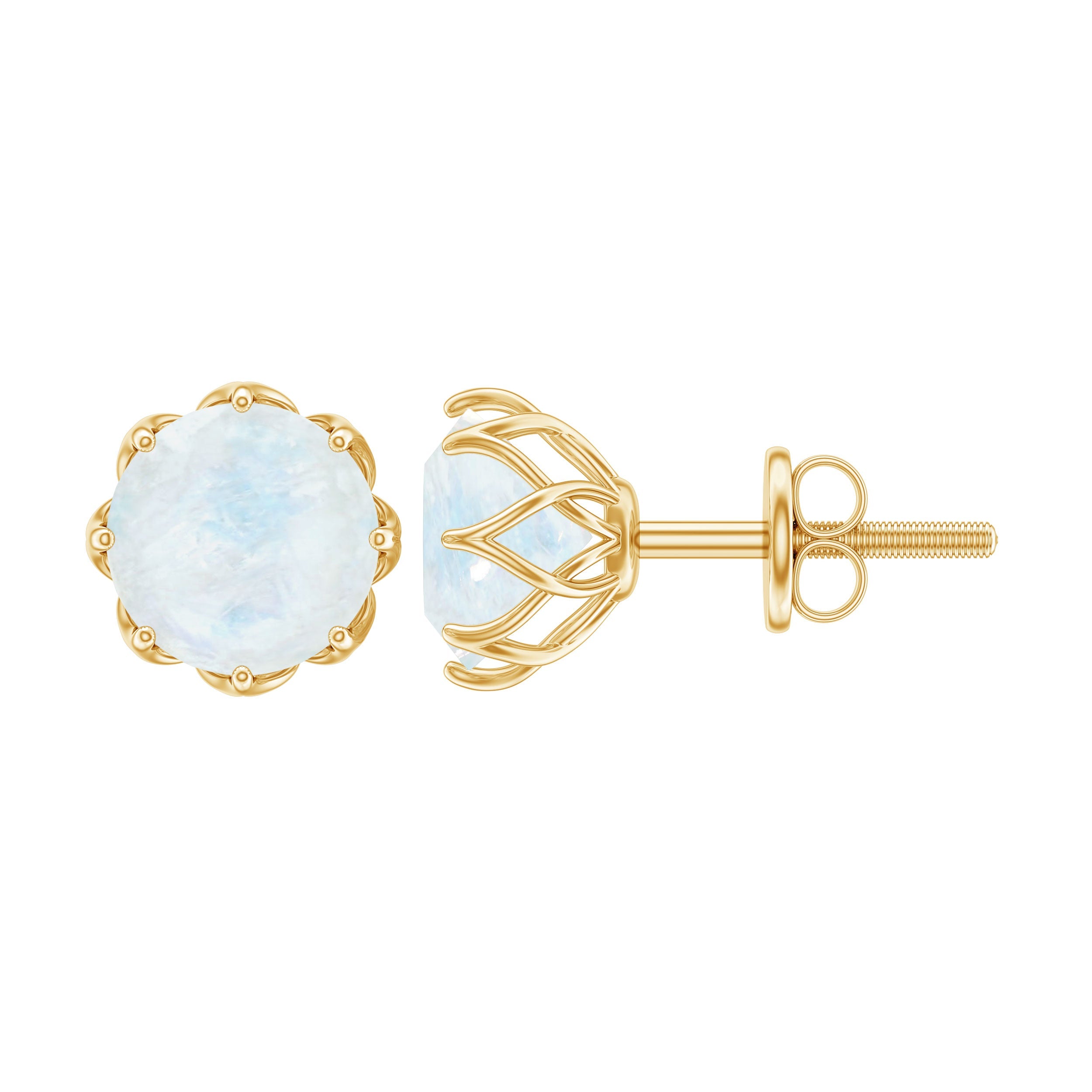 Moonstone Stud Earrings – 6 MM Round Solitaire Decorative Studs with Screw Back Closure