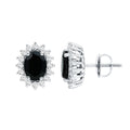 Real 2 Carat Oval Black Onyx Stud Earrings with Moissanite Halo