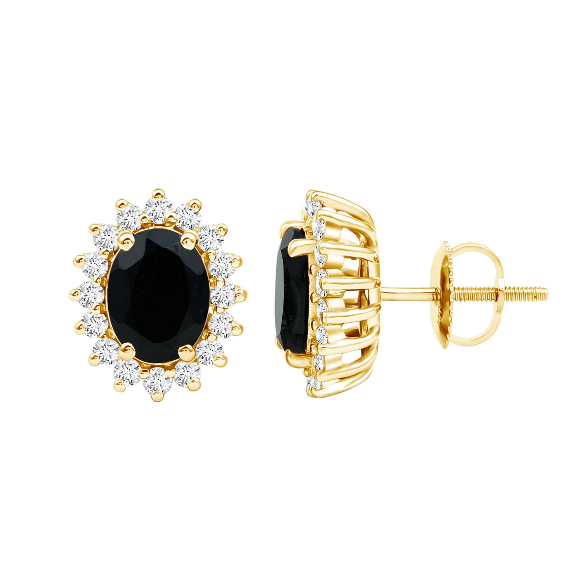 2 Carat Oval Cut Black Onyx Stud Earrings with Moissanite Halo