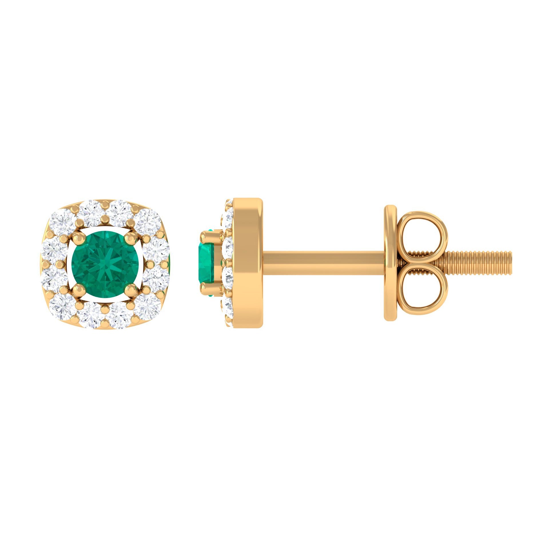 Emerald Halo Earrings – 3mm AAA Quality Emerald Studs with Diamond Halo Setting