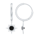 Natural Black Onyx Sunburst Hoop Drop Earrings