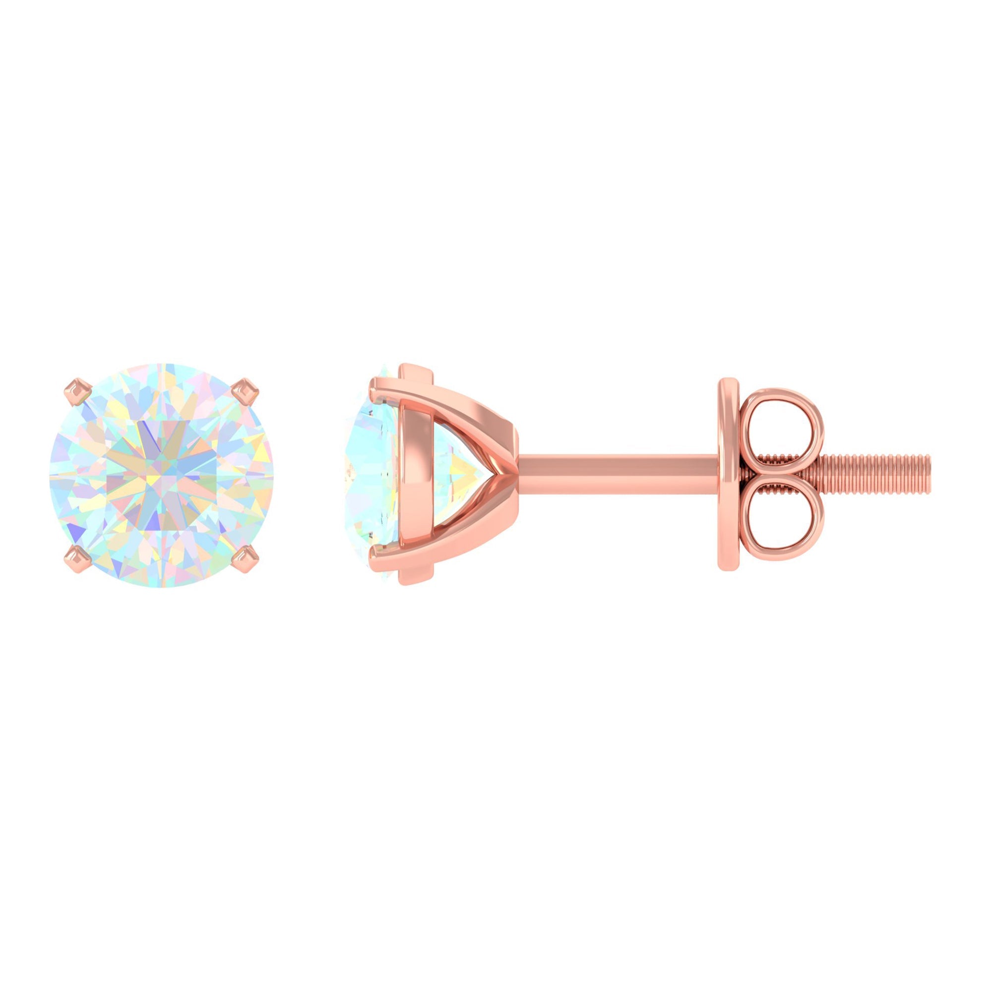 Ethiopian Opal Earrings – 4 Carat Round Cut Solitaire Studs | AAA Quality Rainbow Opal