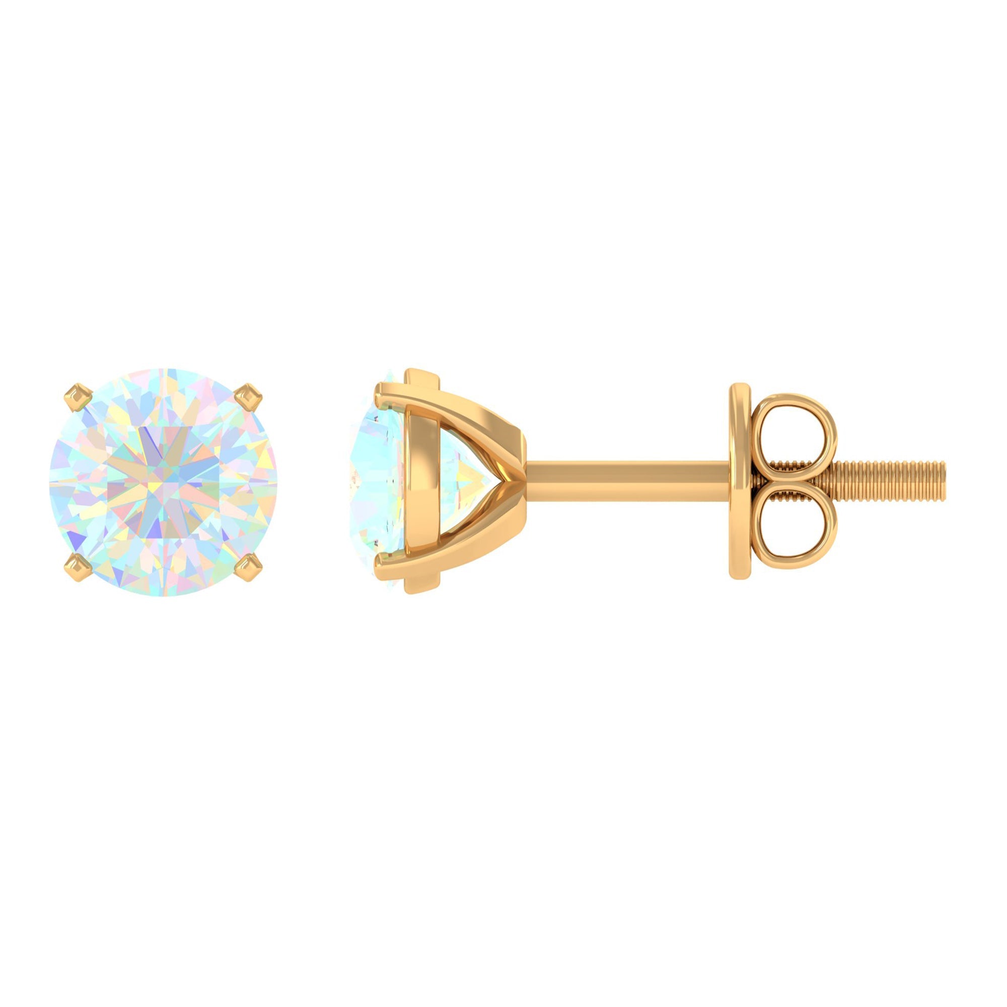 Ethiopian Opal Earrings – 4 Carat Round Cut Solitaire Studs | AAA Quality Rainbow Opal