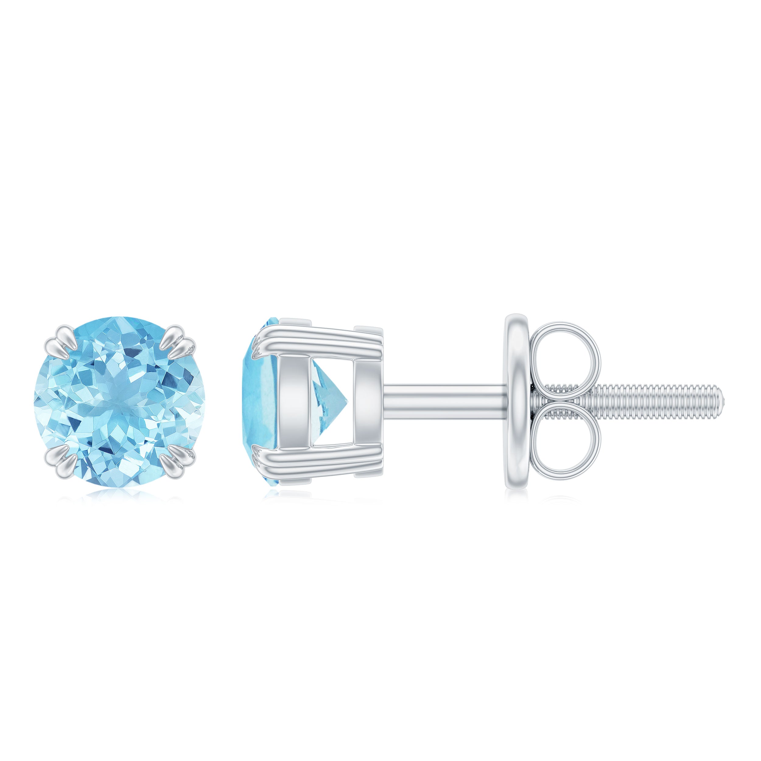Aquamarine Stud Earrings – Solitaire Stud Design with Double Claw Prong Setting