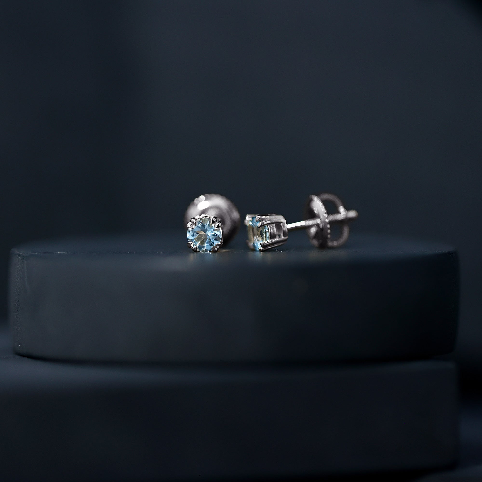 Aquamarine Stud Earrings – Solitaire Stud Design with Double Claw Prong Setting