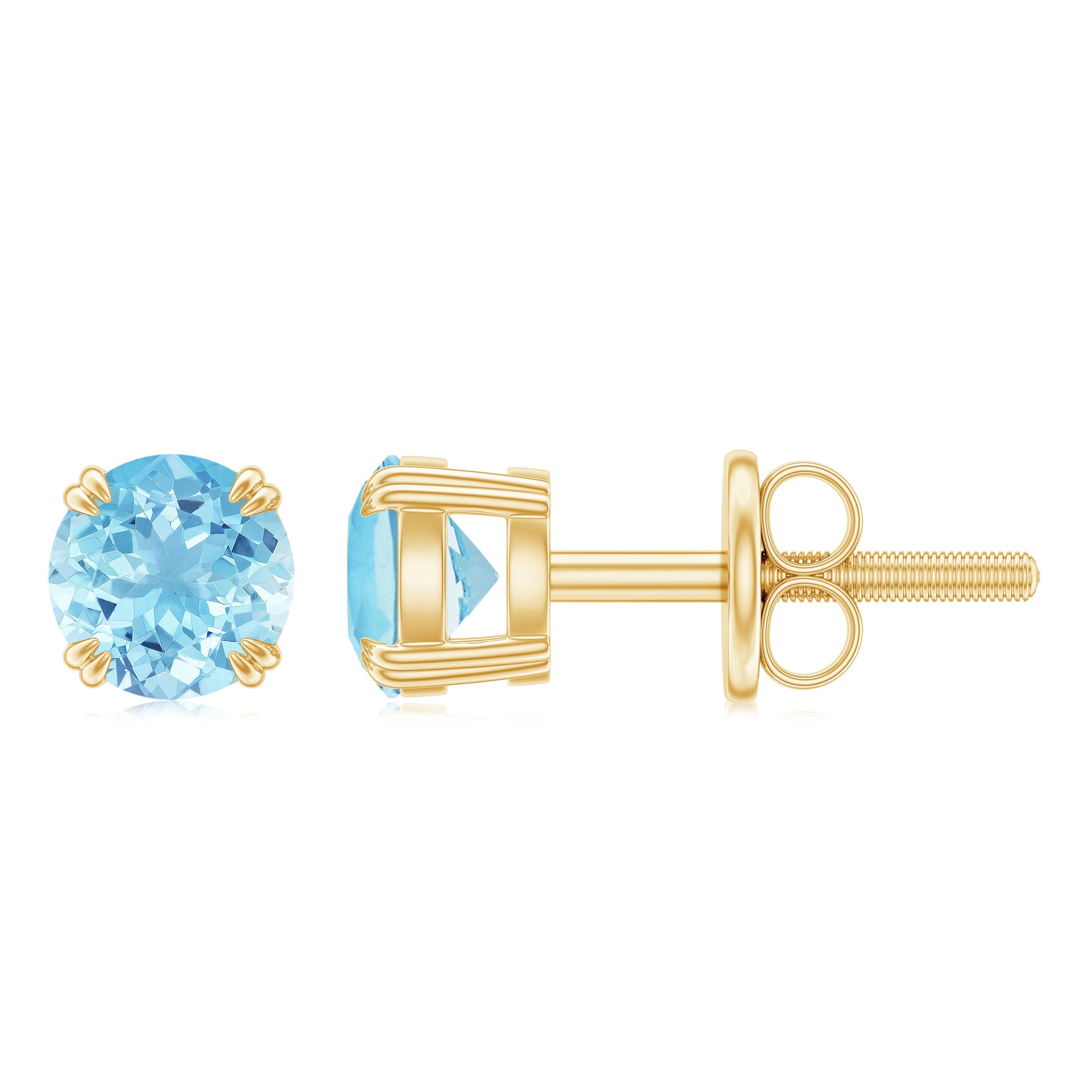 Aquamarine Stud Earrings – Solitaire Stud Design with Double Claw Prong Setting